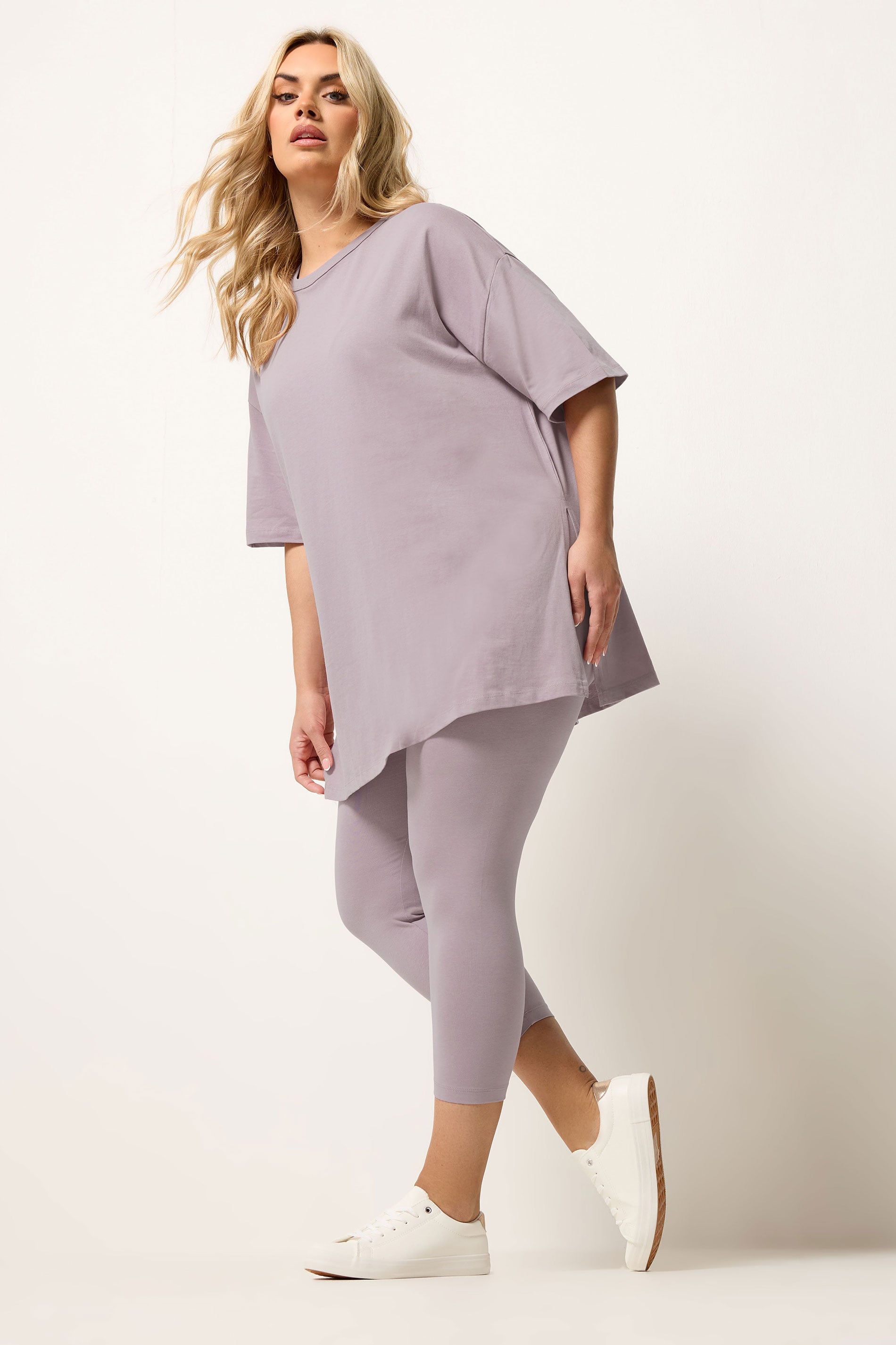 YOURS Plus Size Lilac Longline T-Shirt | Yours Clothing 1