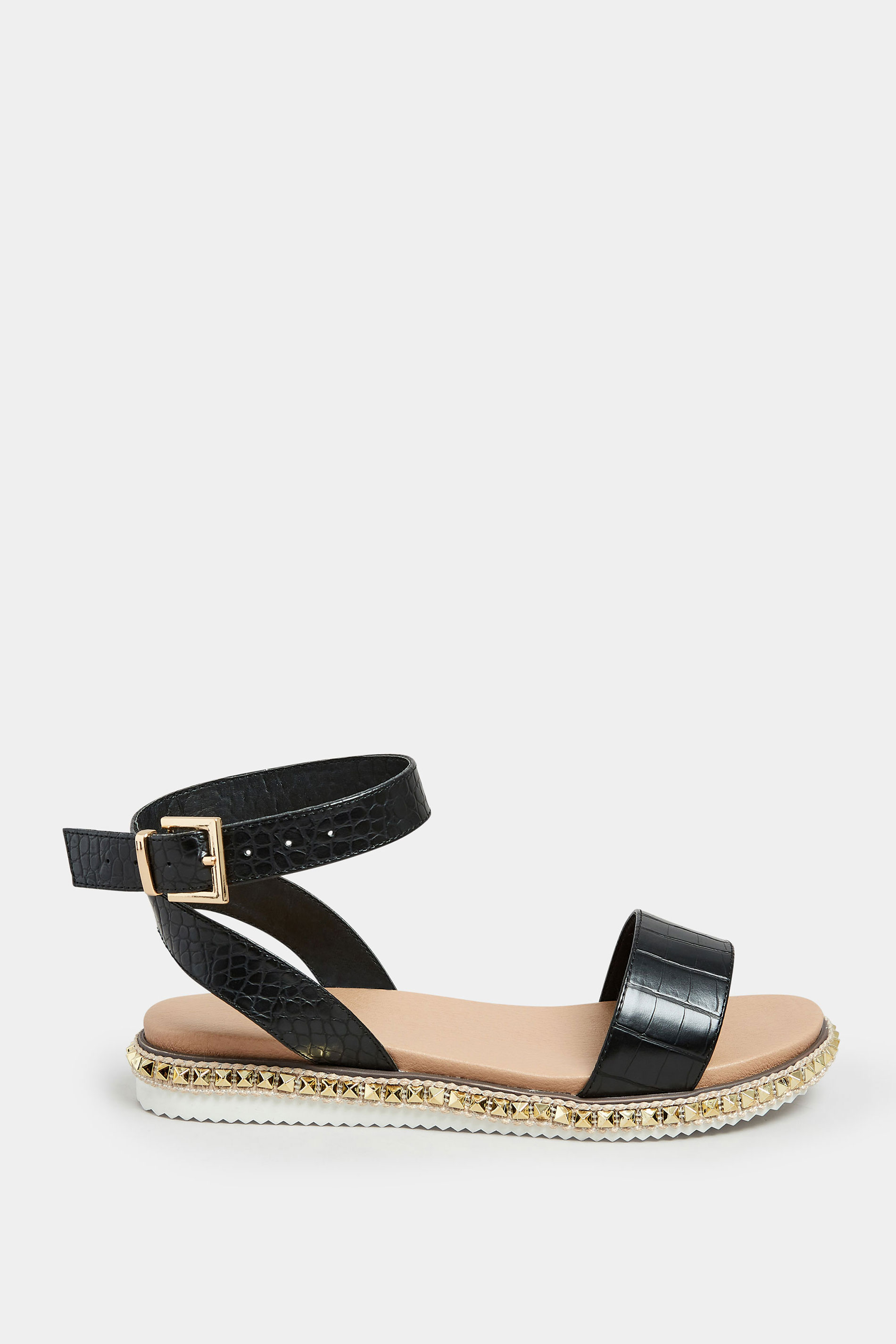 Black Croc Faux Leather Studded Sandals In Extra Wide EEE Fit | Yours Clothing 3
