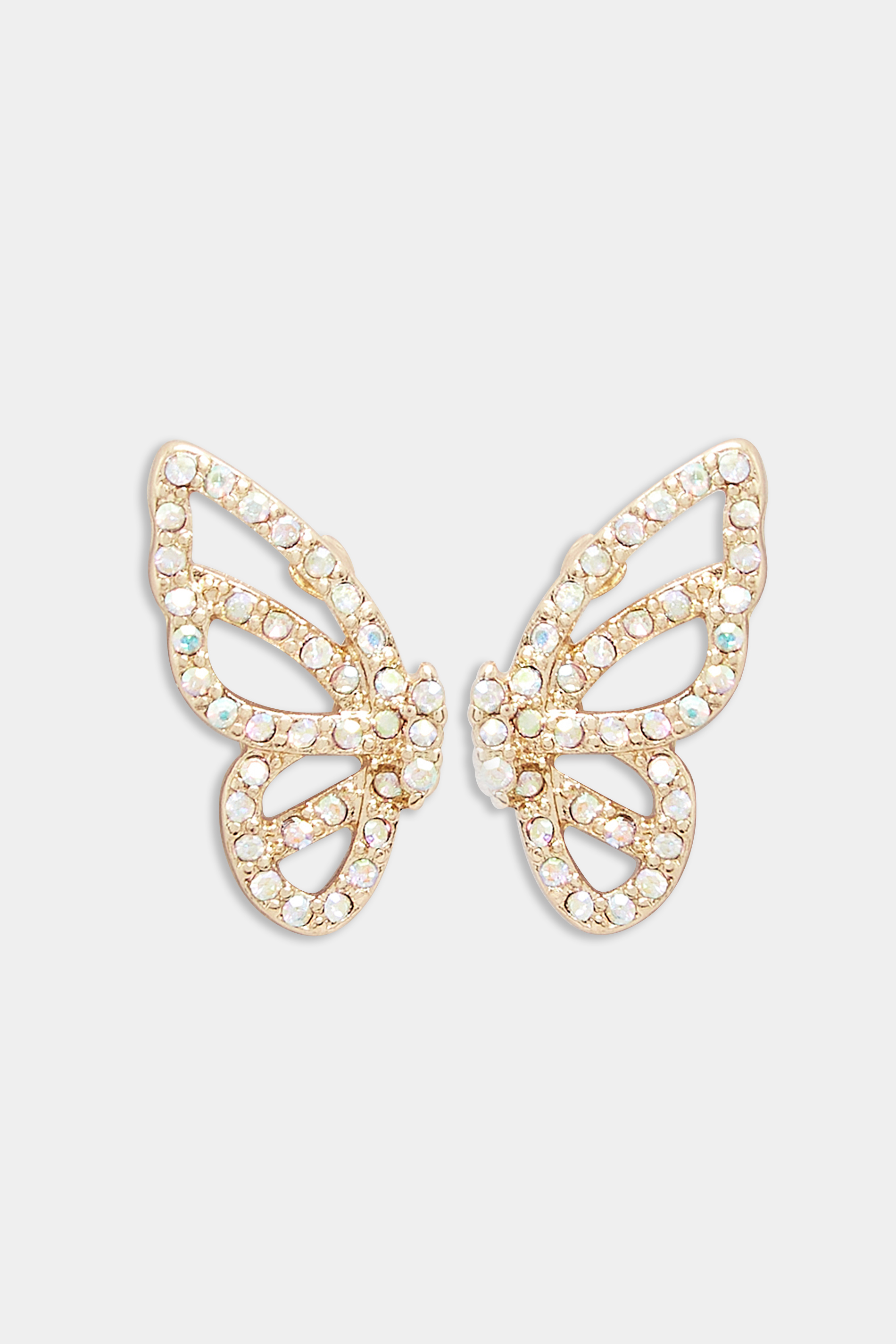 Gold Butterfly Diamante Earrings | Yours Clothing  2