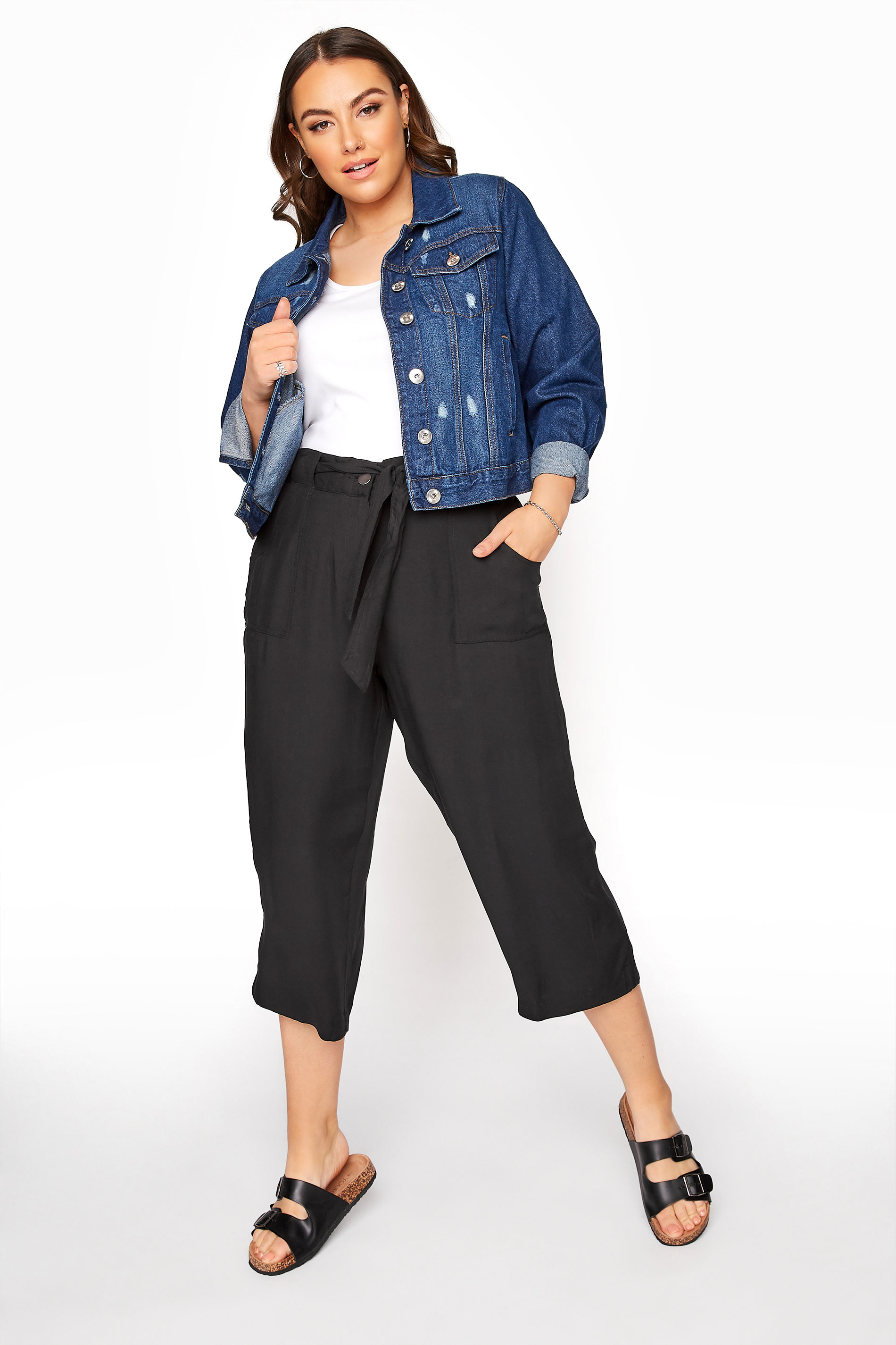 Black Belted Cropped Trousers | Yours Clothing