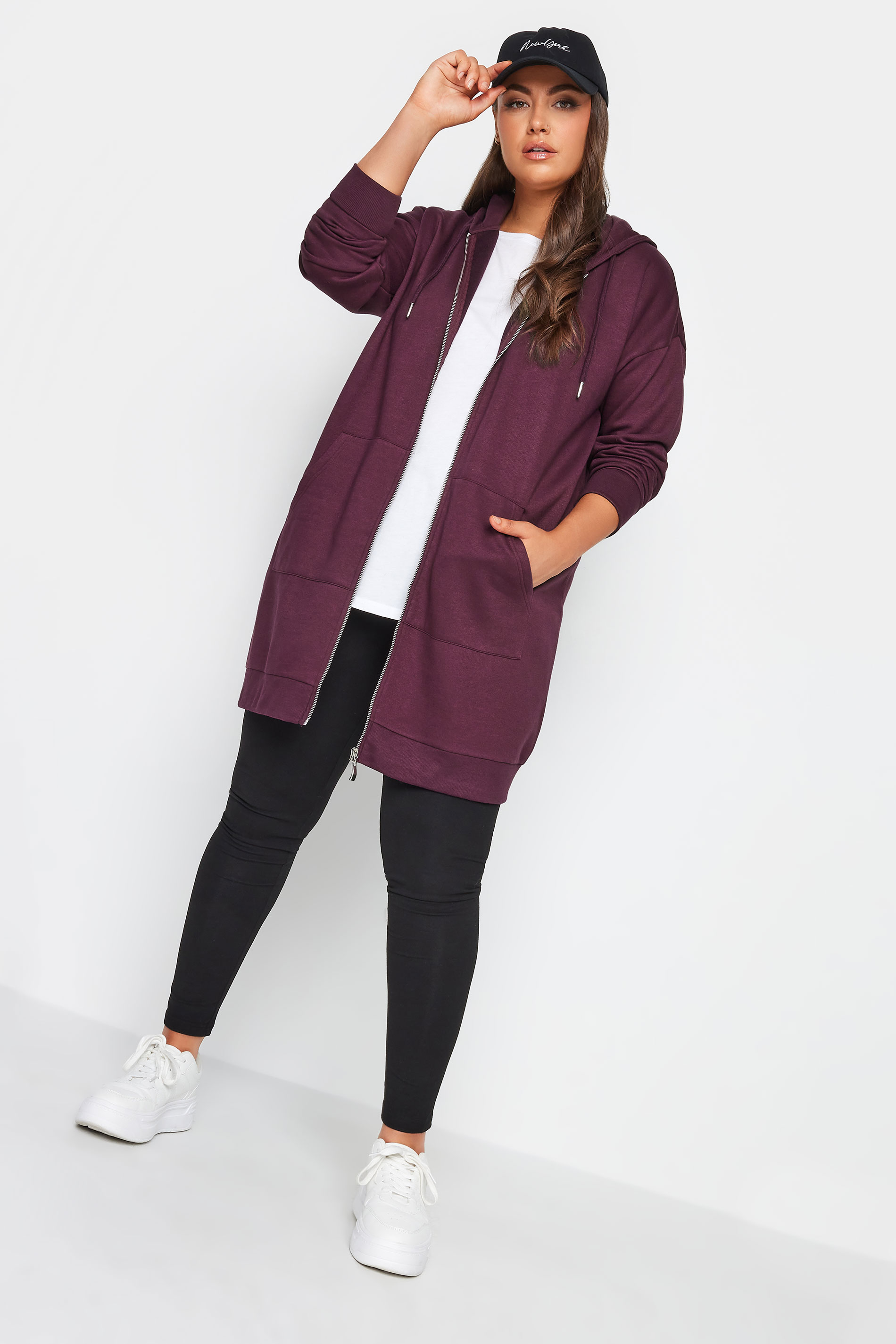 YOURS Plus Size Burgundy Red Longline Zip Hoodie | Yours Clothing 2