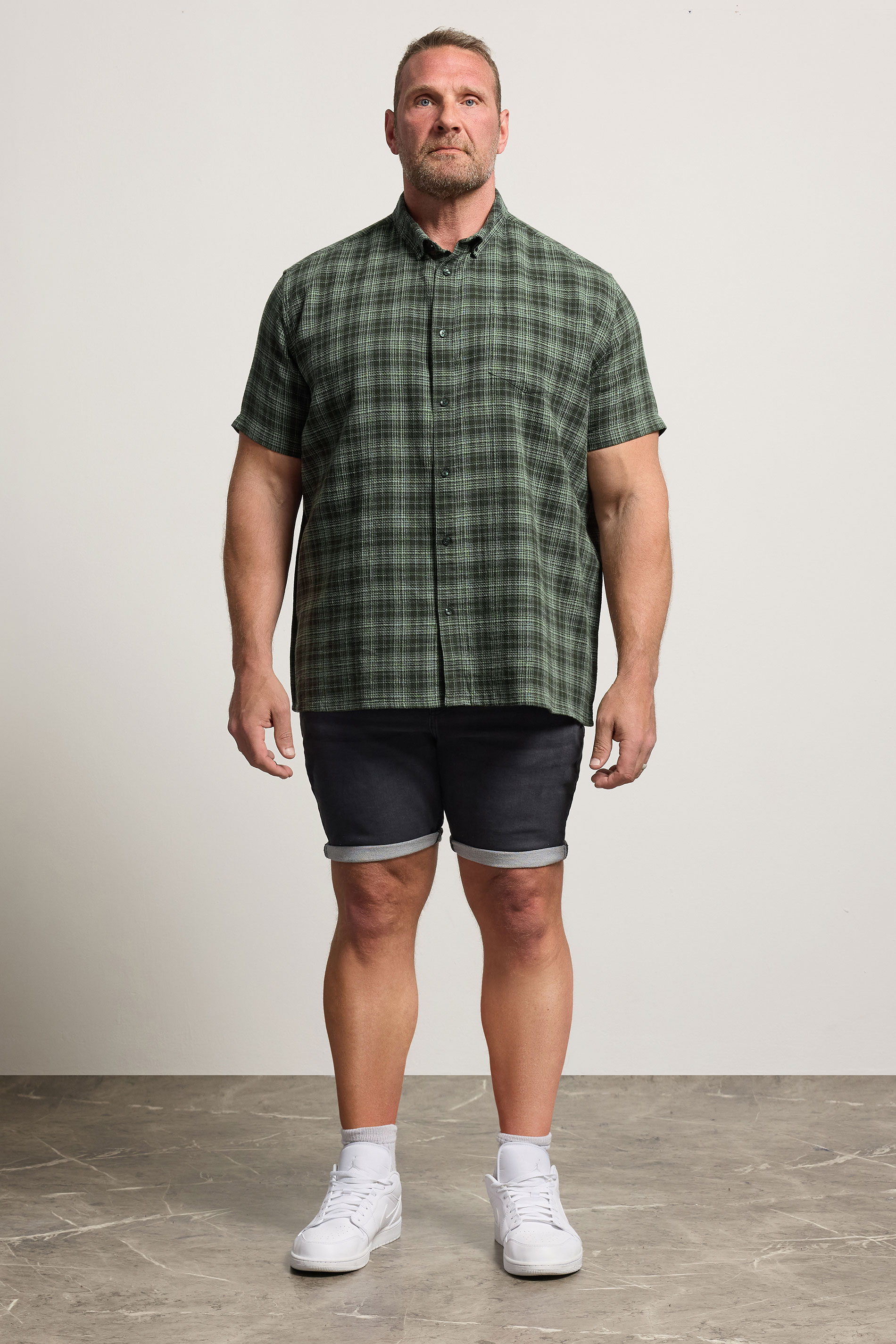 BadRhino Big & Tall Green Check Print Short Sleeve Shirt | BadRhino 1