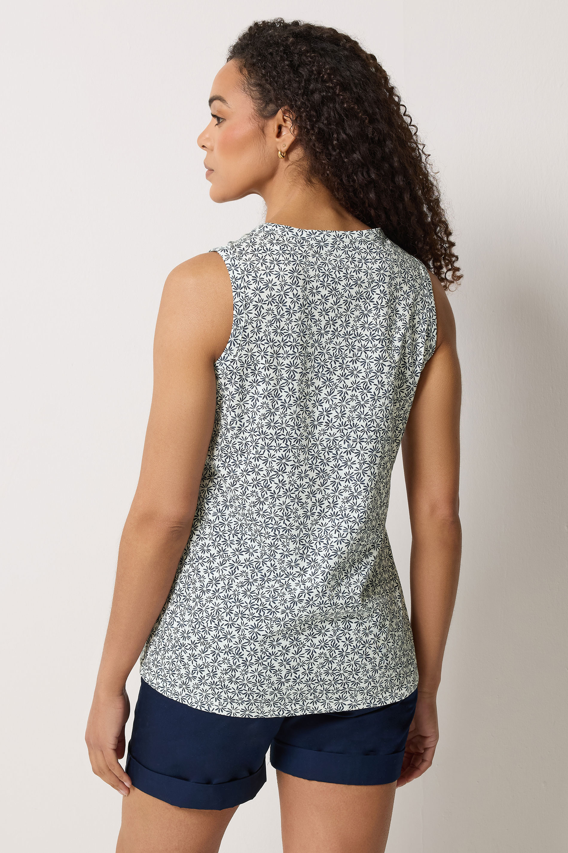 M&Co 2 PACK Navy Blue Floral Cotton Sleeveless Henley Tops | M&Co 5
