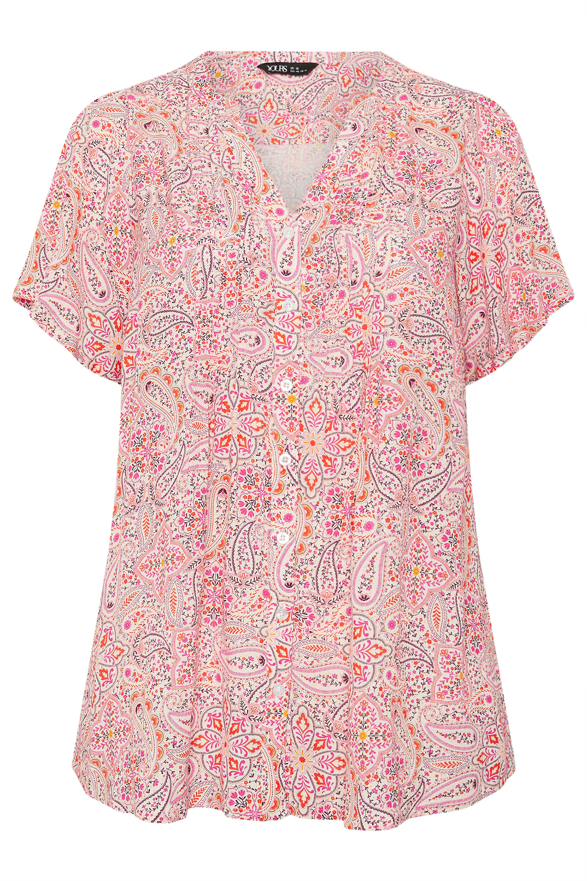 YOURS Plus Size Pink Paisley Print Pintuck Blouse | Yours Clothing 5