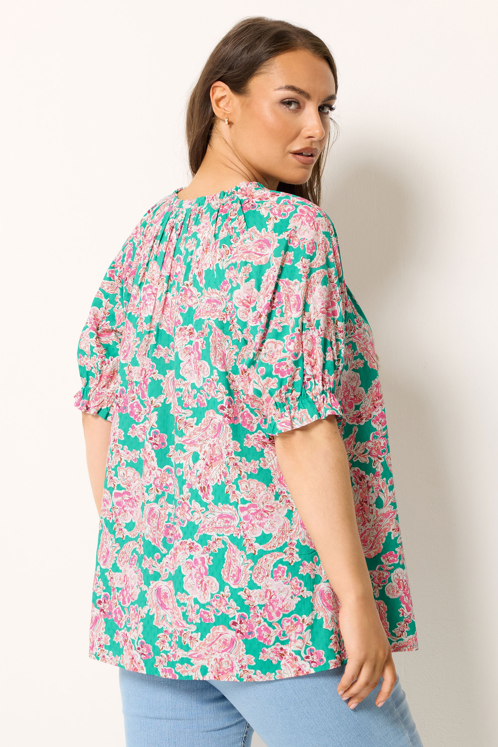 YOURS Plus Size Green Floral Print Frill Neck Top | Yours Clothing 4