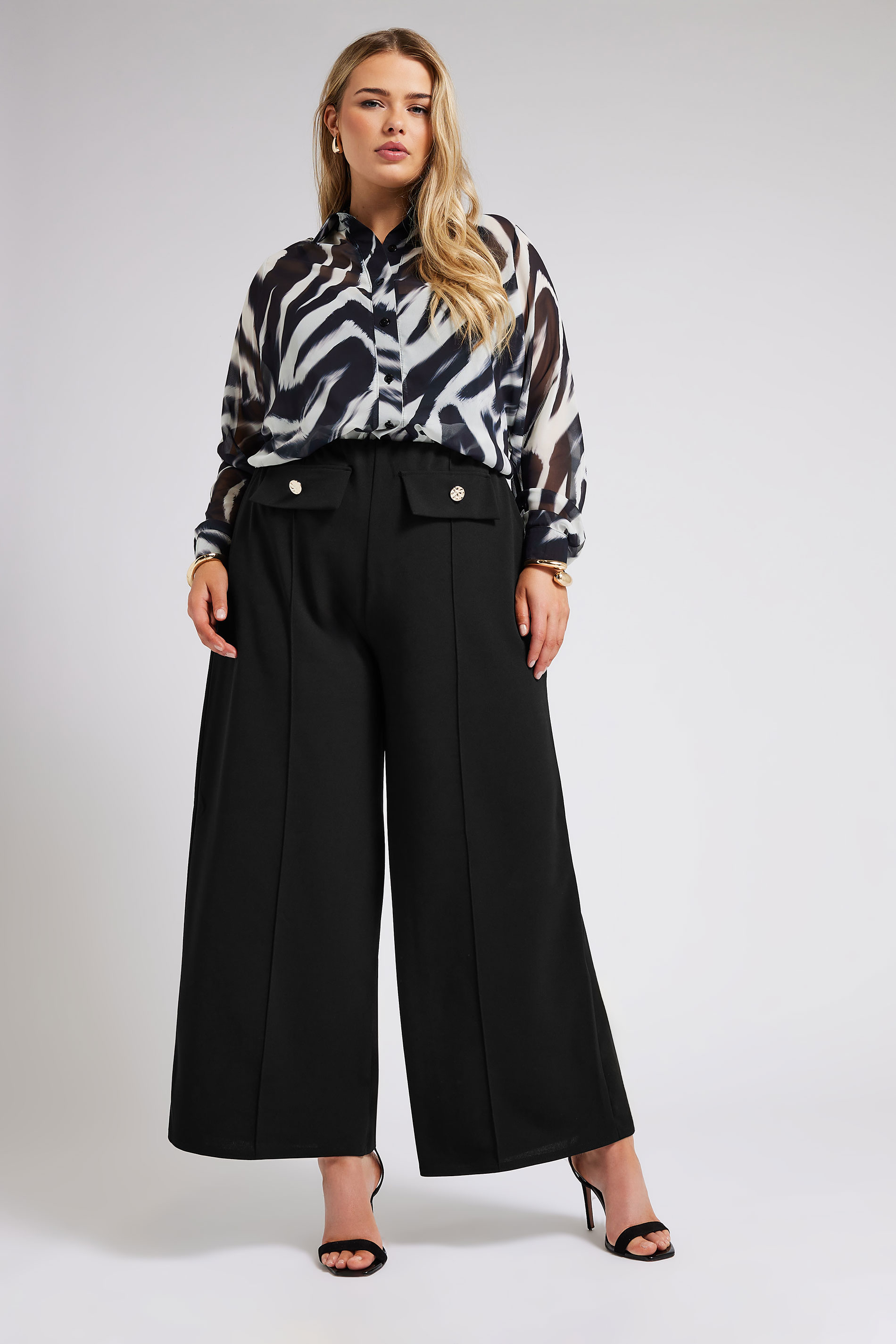 YOURS LONDON Plus Size Black Pocket Front Wide Leg Trousers | Yours Clothing 1