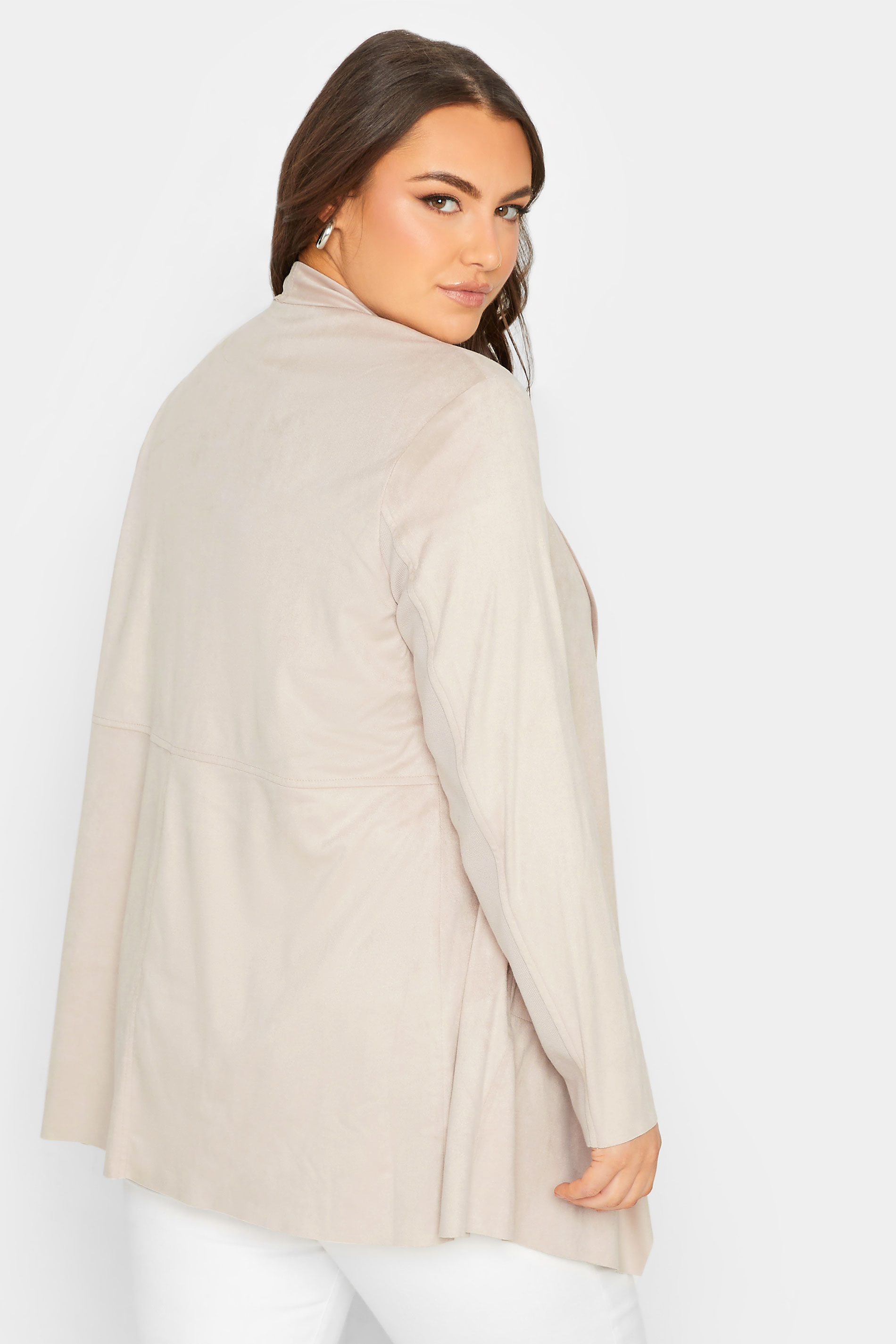 YOURS Plus Size Cream Faux Suede Waterfall Jacket | Yours Clothing 3