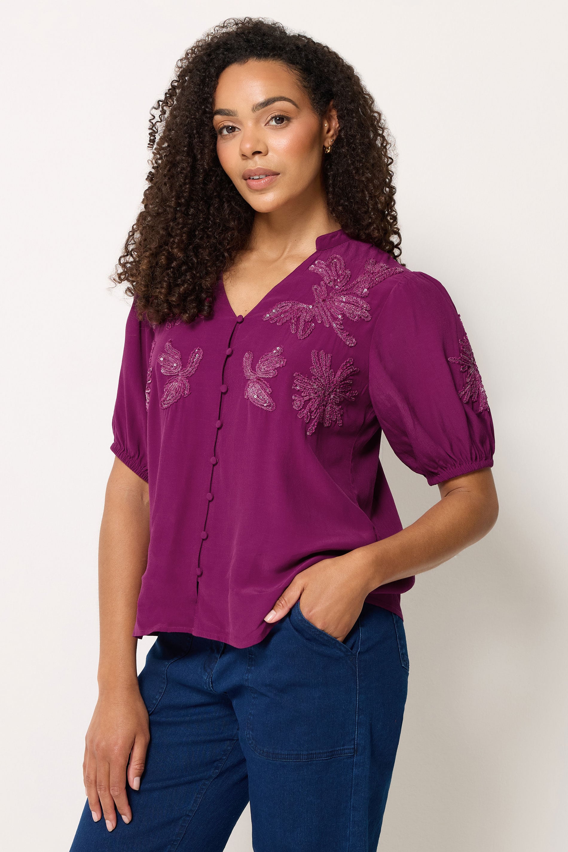 M&Co Berry Purple Sequin Embellished Blouse | M&Co 3