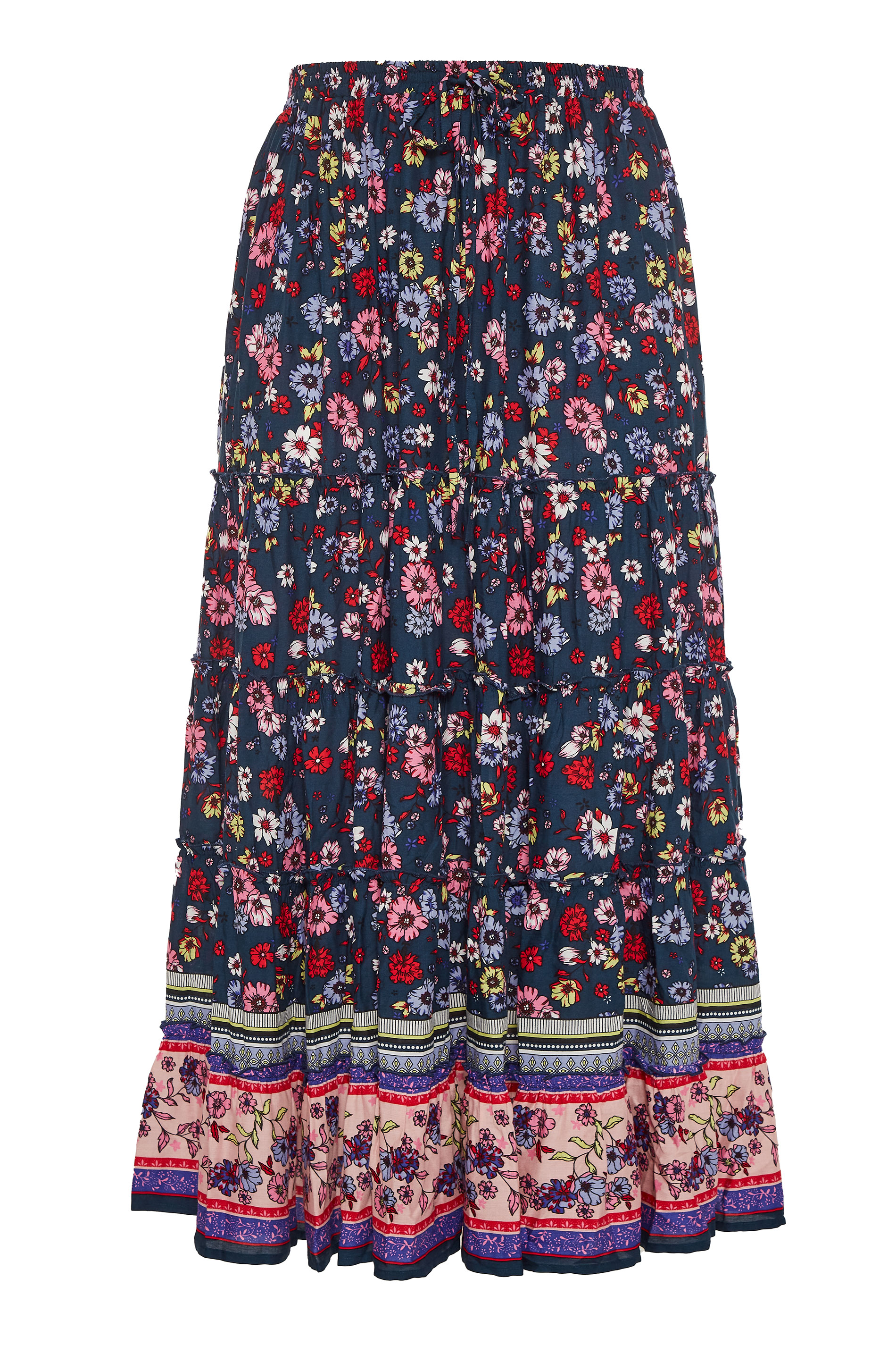 Navy Floral Tiered Gypsy Skirt | Yours Clothing