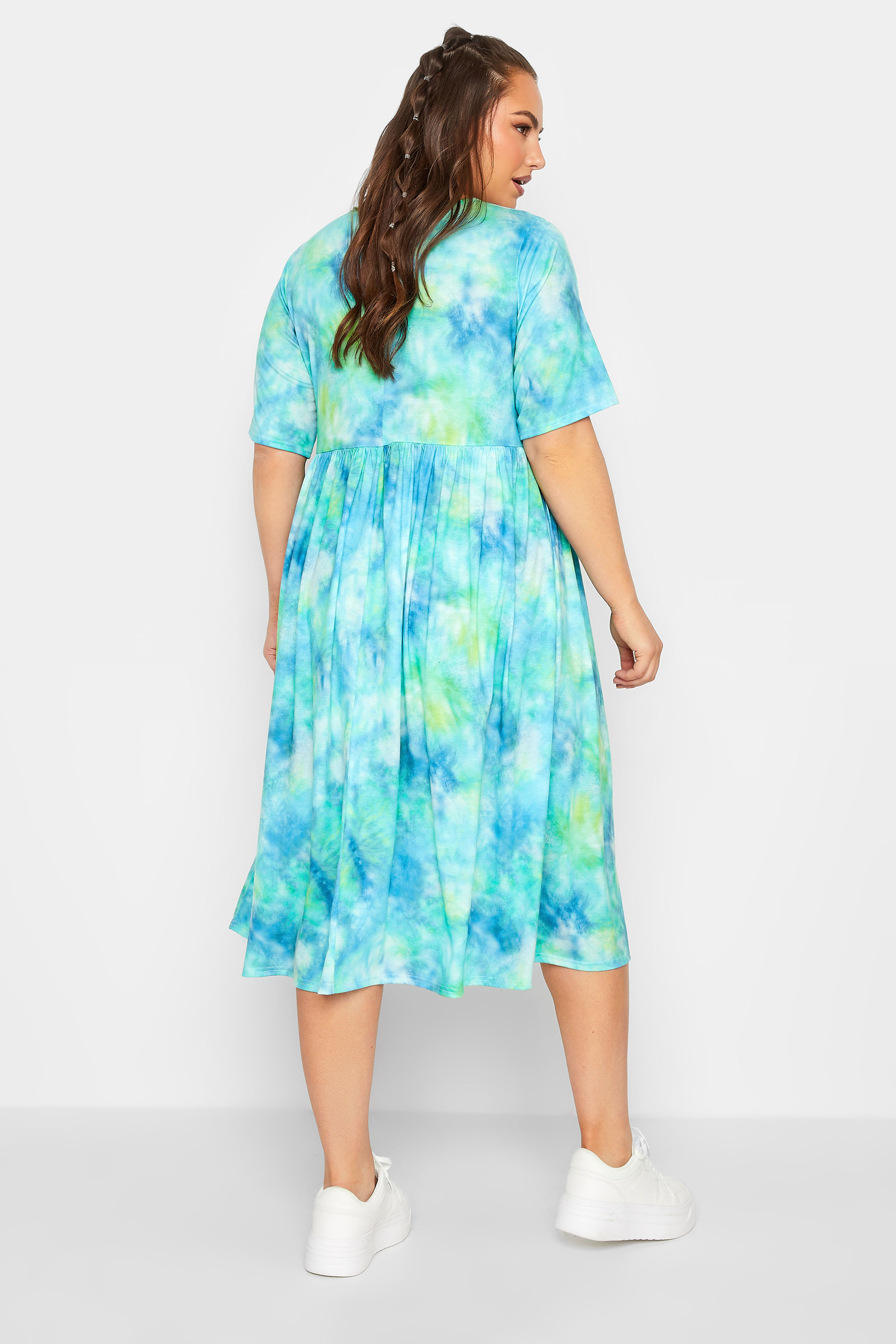 LIMITED COLLECTION Plus Size Blue Tie Dye Midaxi Smock Dress | Yours Clothing 3