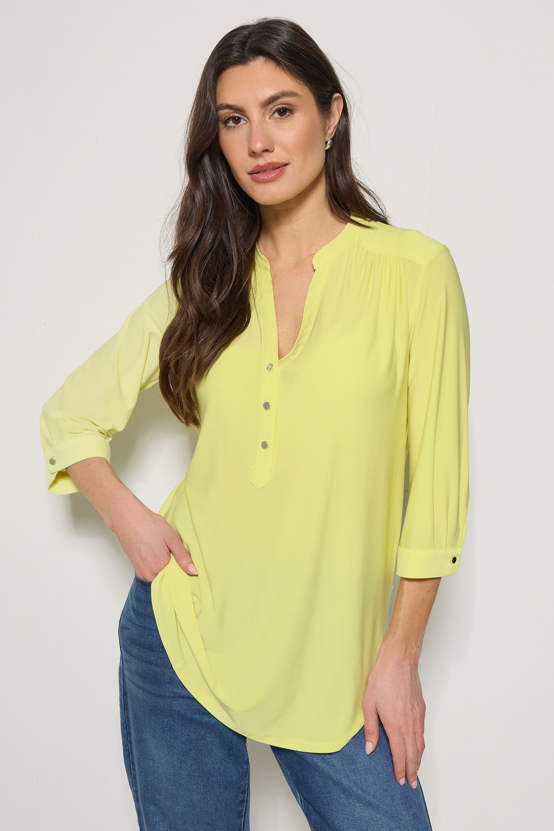 M&Co Yellow Half Placket Collarless Shirt | M&Co 3