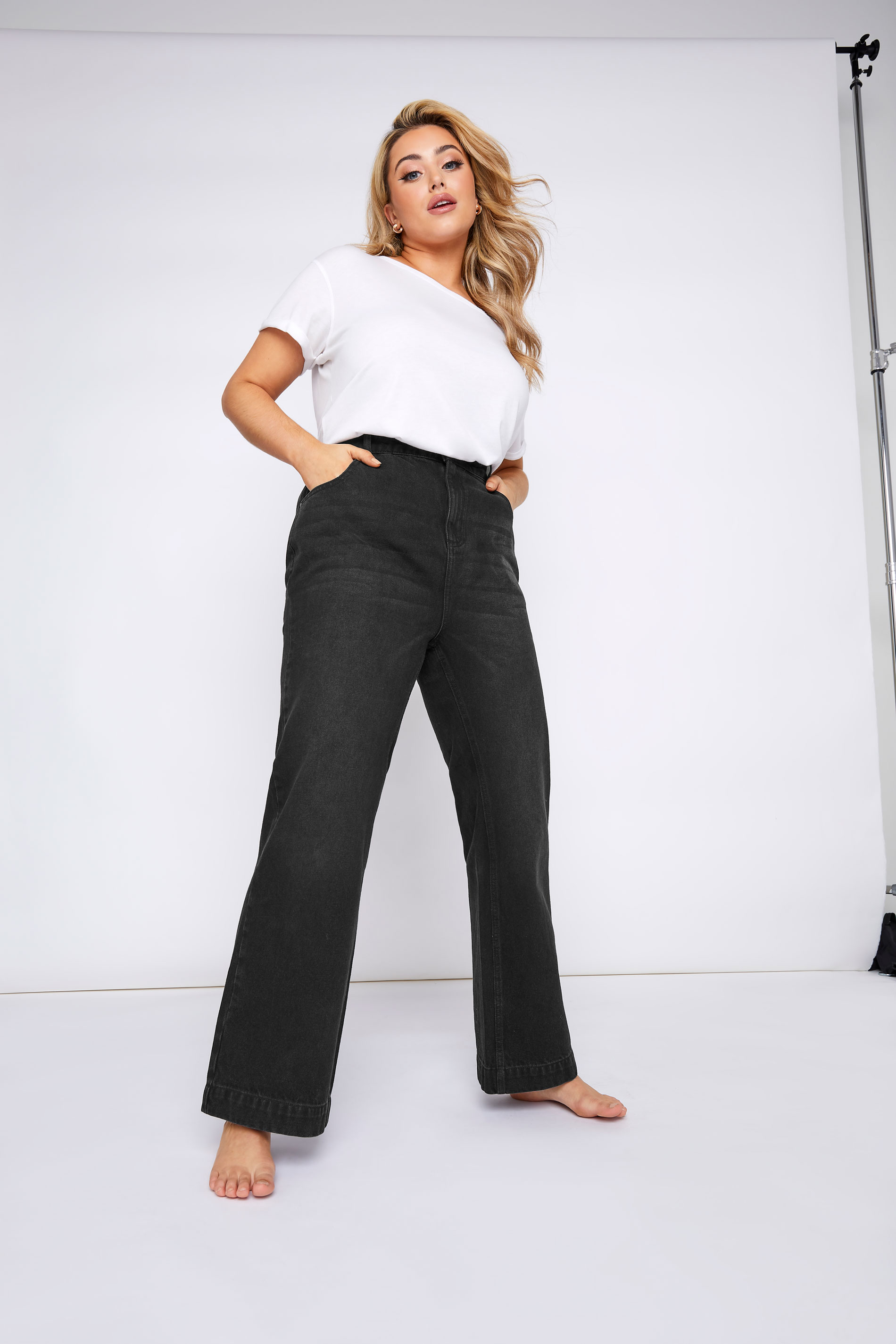 Plus Size Black Wide Leg Jeans | Yours Clothing 1