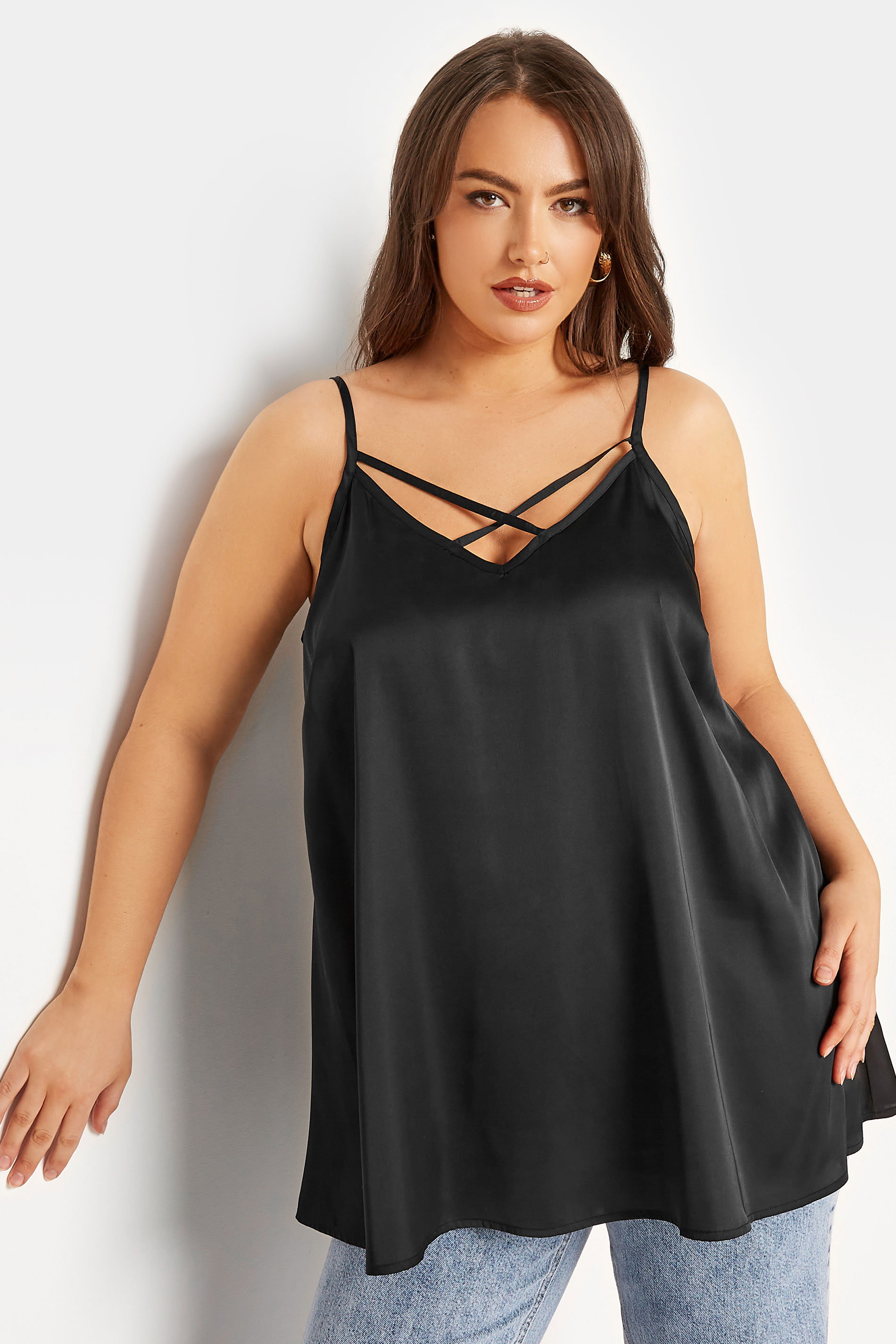 LIMITED COLLECTION Curve Black Satin Cami Top_A.jpg