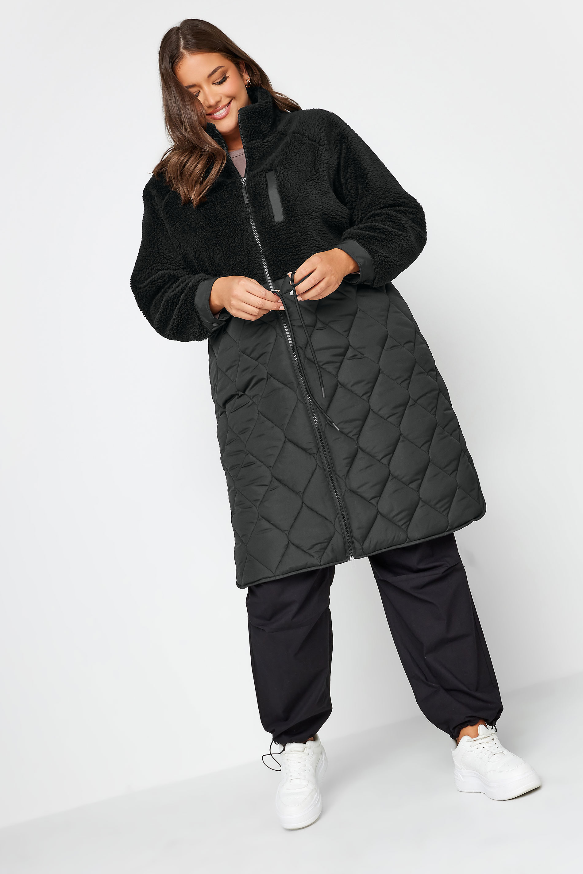 YOURS Plus Size Black Quilted Teddy Coat | Yours Clothing 1