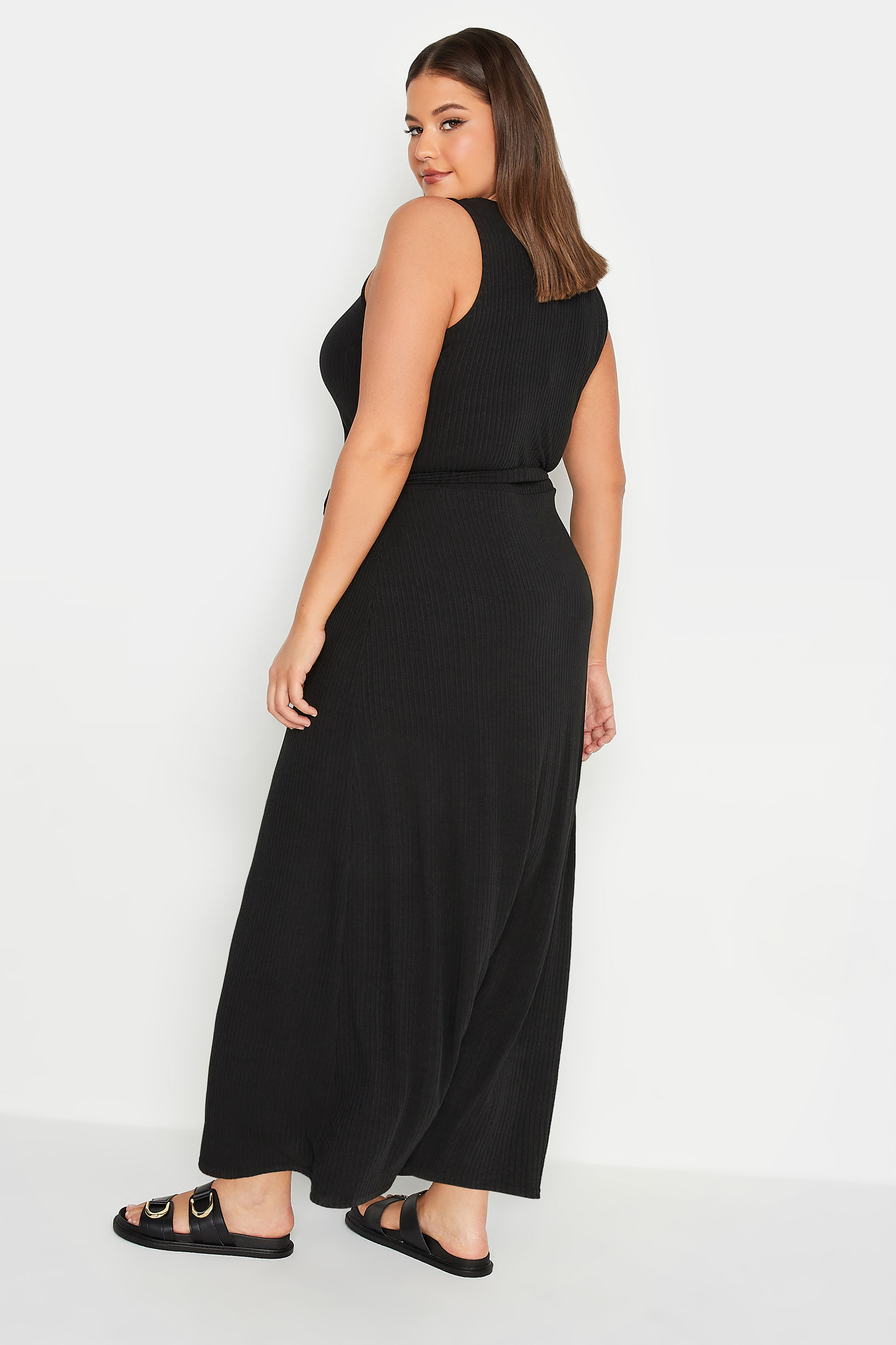 YOURS Plus Size Black Ribbed Sleeveless Maxi Dress | Yours Clothing 3