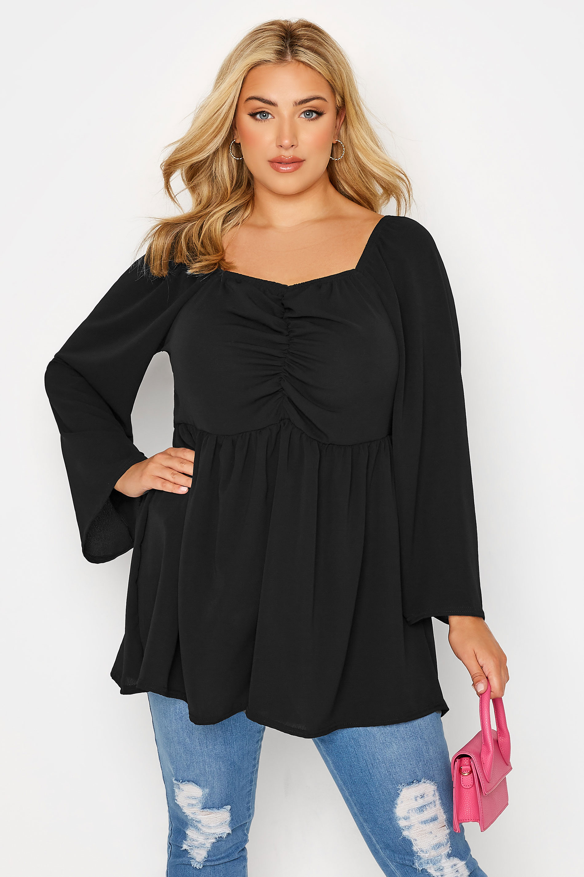 LIMITED COLLECTION Plus Size Black Ruched Blouse | Yours Clothing 1
