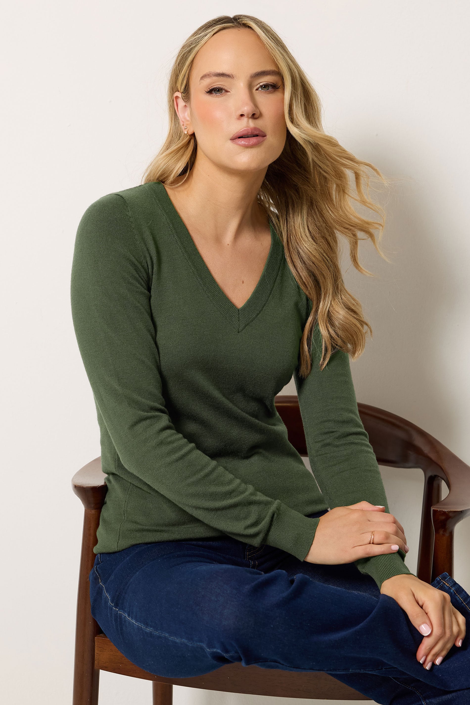 LTS Tall Olive Green Knit V-Neck Jumper | Long Tall Sally 3