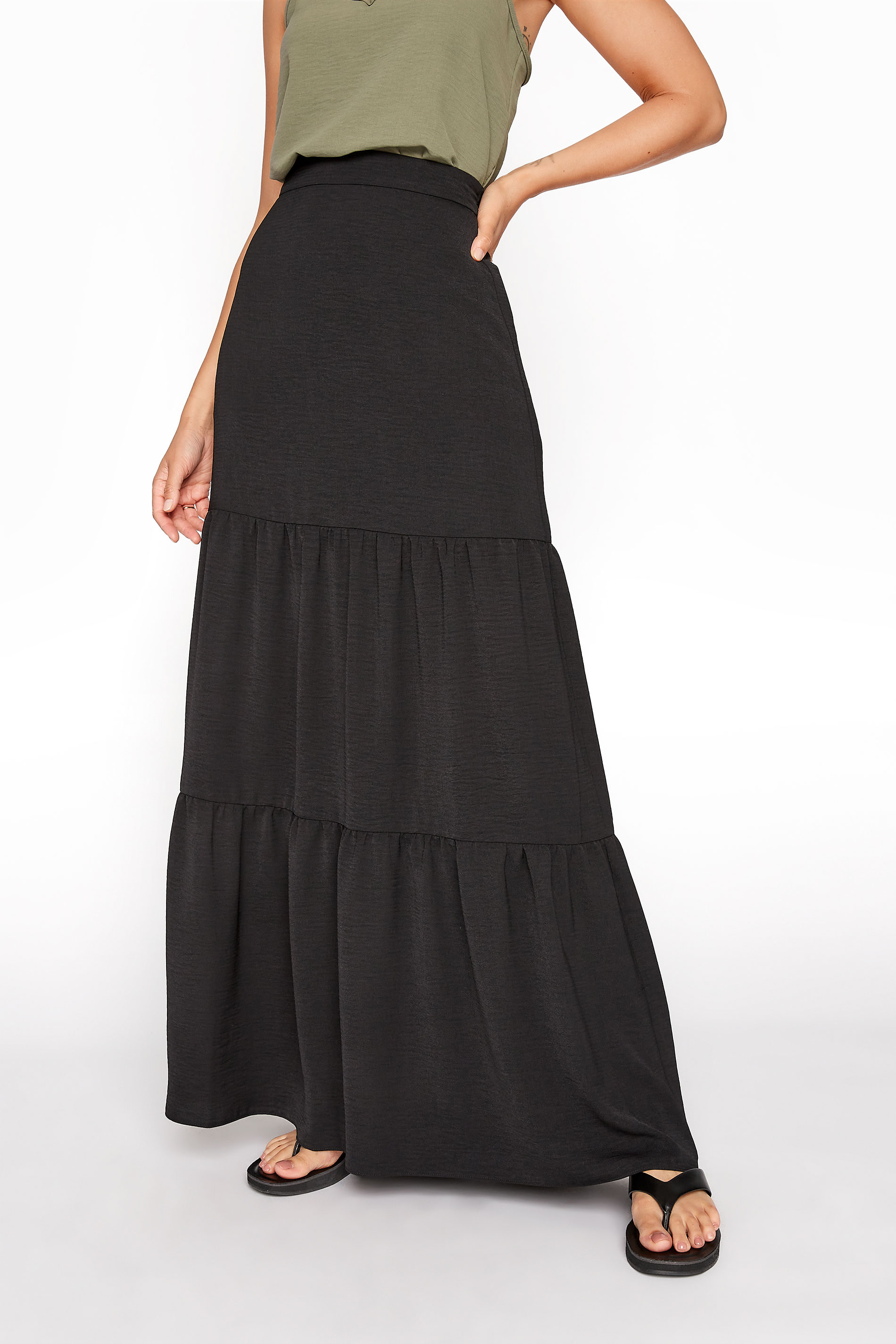 LTS Black Tiered Maxi Skirt | Long Tall Sally