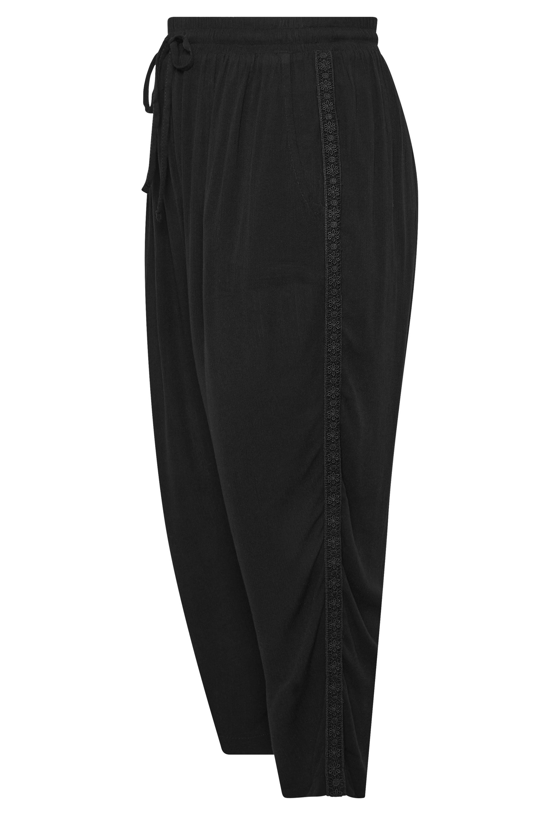 YOURS Plus Size Black Crochet Side Crop Trousers | Yours Clothing 5
