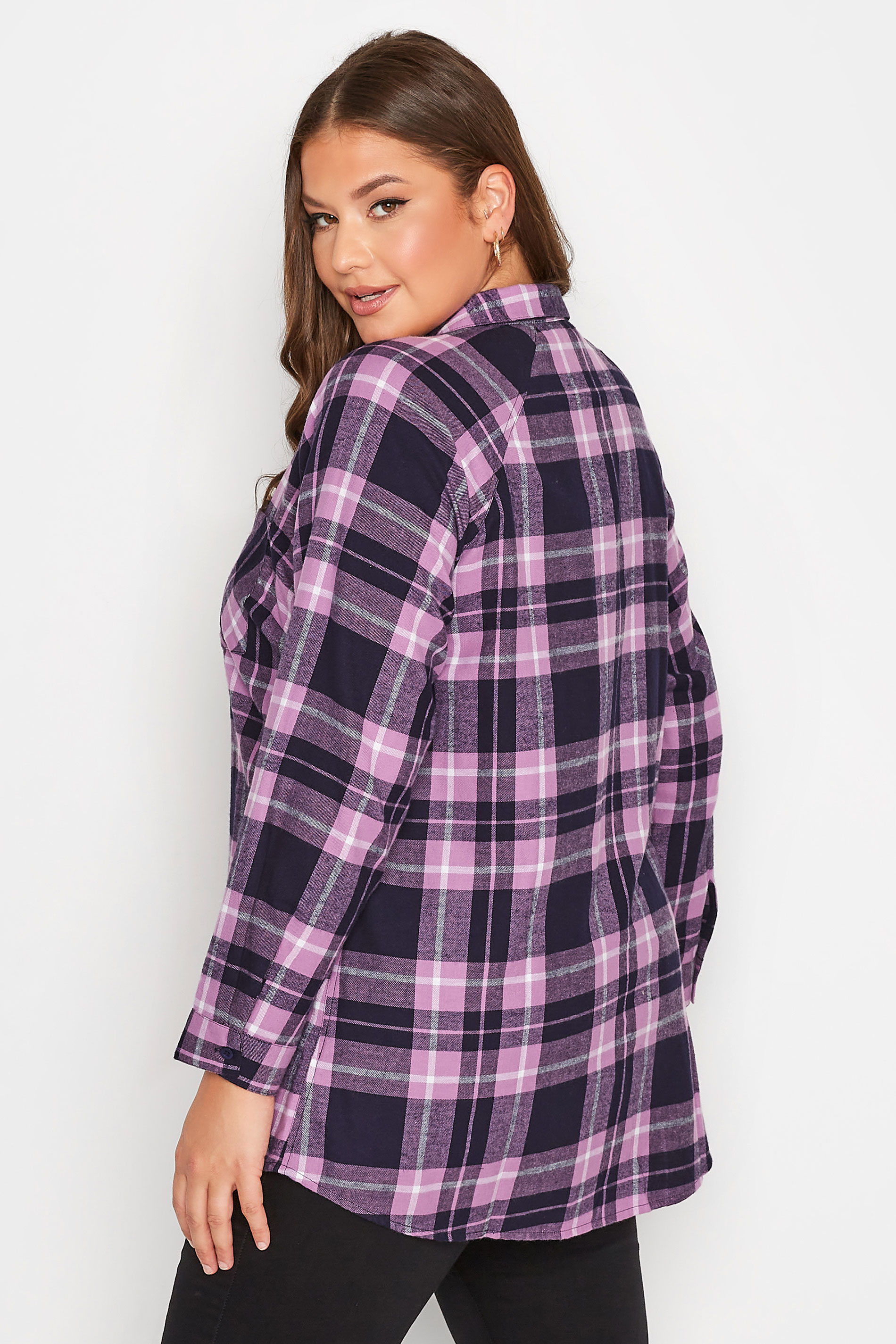 Curve Pink & Purple Long Sleeve Check Shirt | Yours Clothing 3