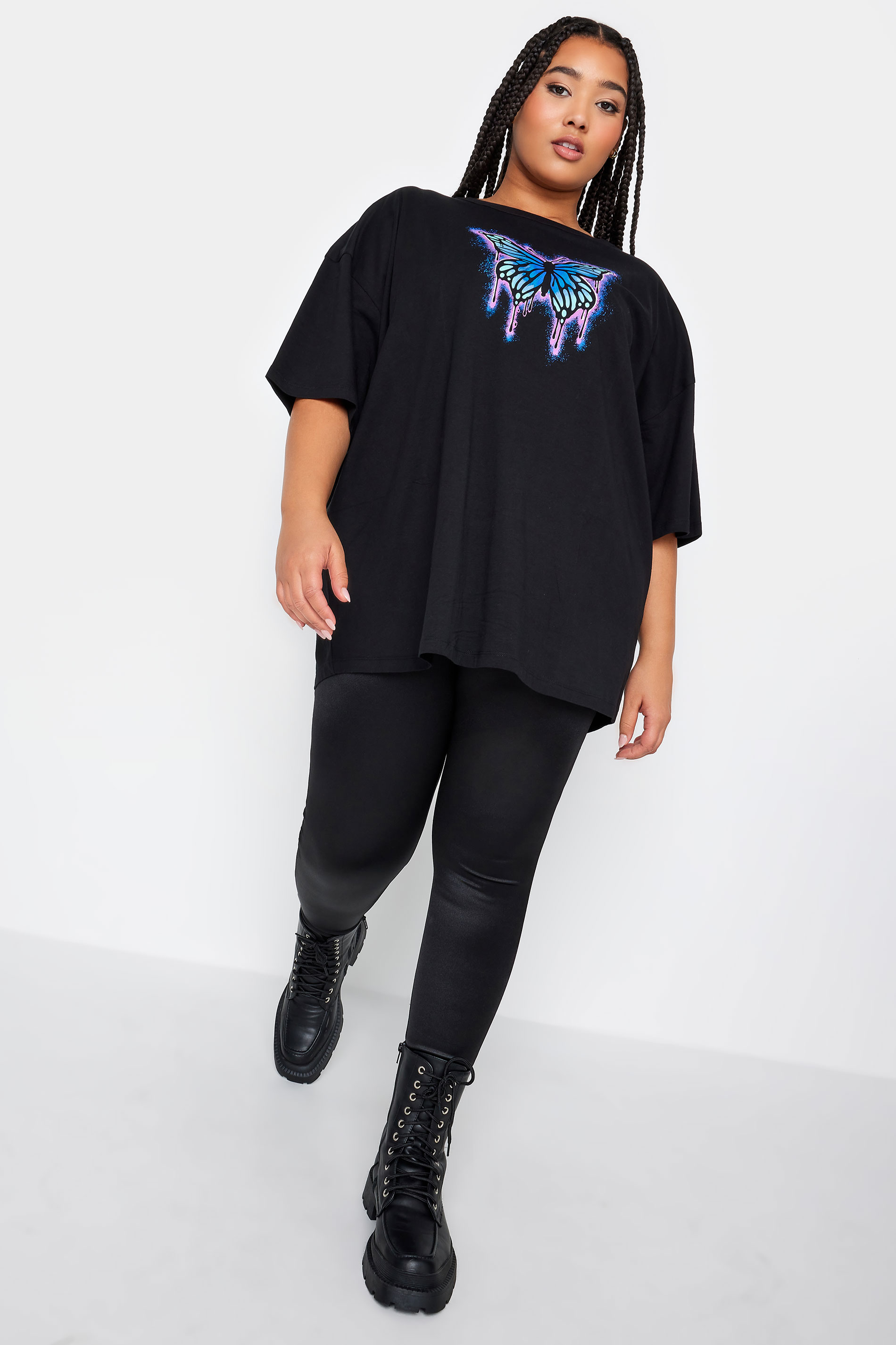 YOURS Plus Size Black Butterfly Print Boxy T-Shirt | Yours Clothing 2