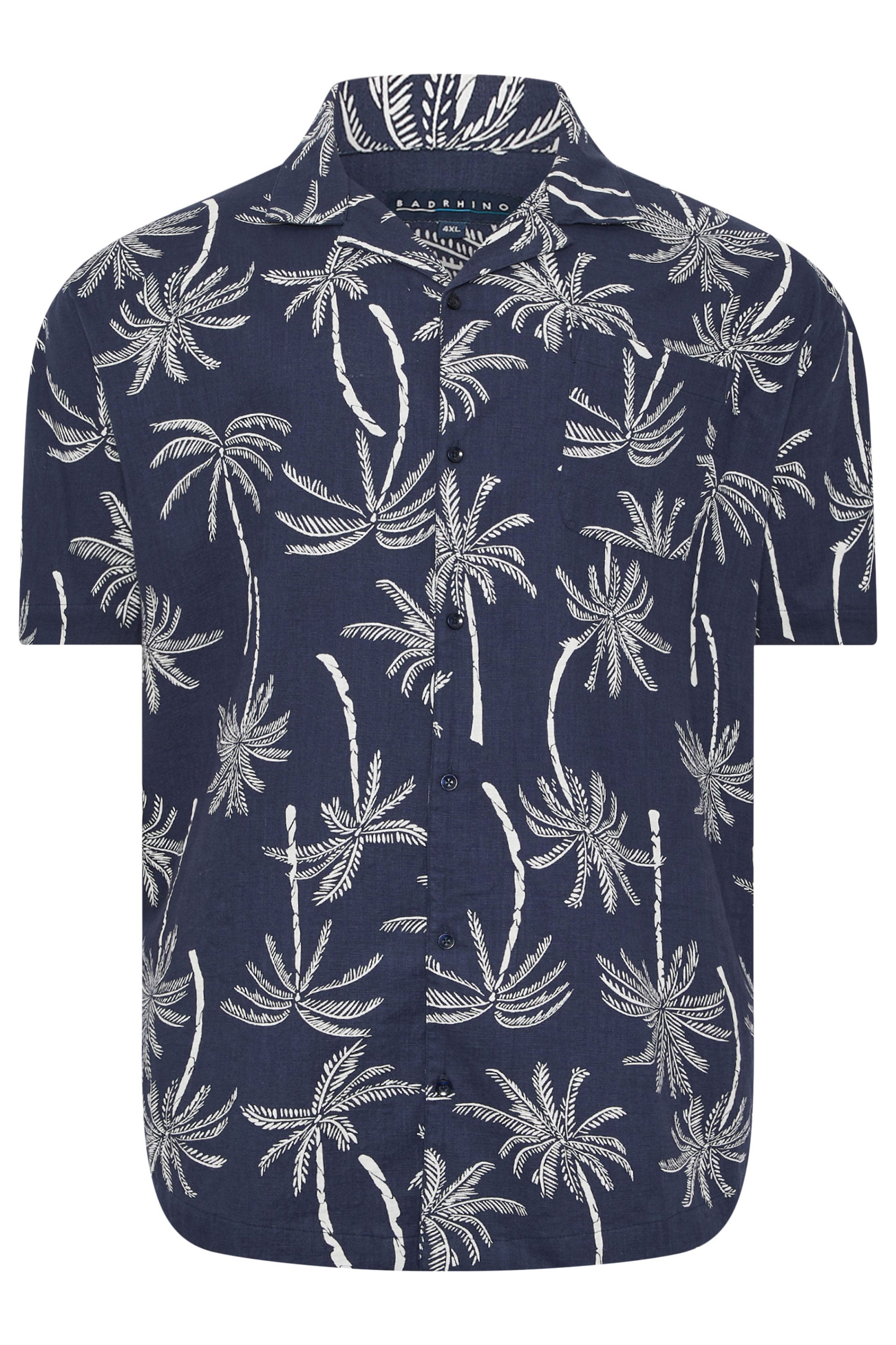 BadRhino Big & Tall Navy Blue Palm Tree Print Short Sleeve Shirt | BadRhino 6