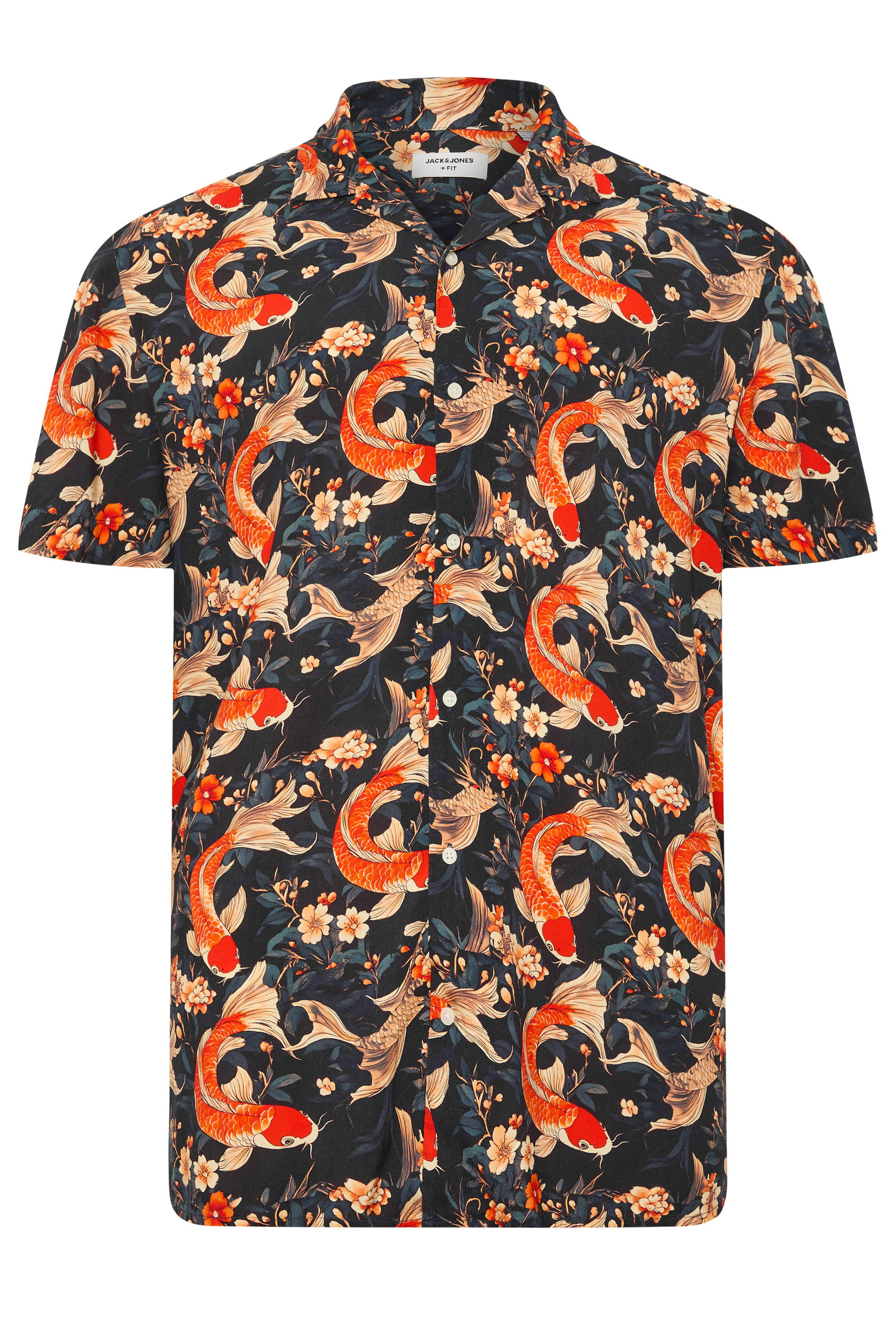 JACK & JONES Big & Tall Brown Fish Print Resort Shirt | Badrhino 2