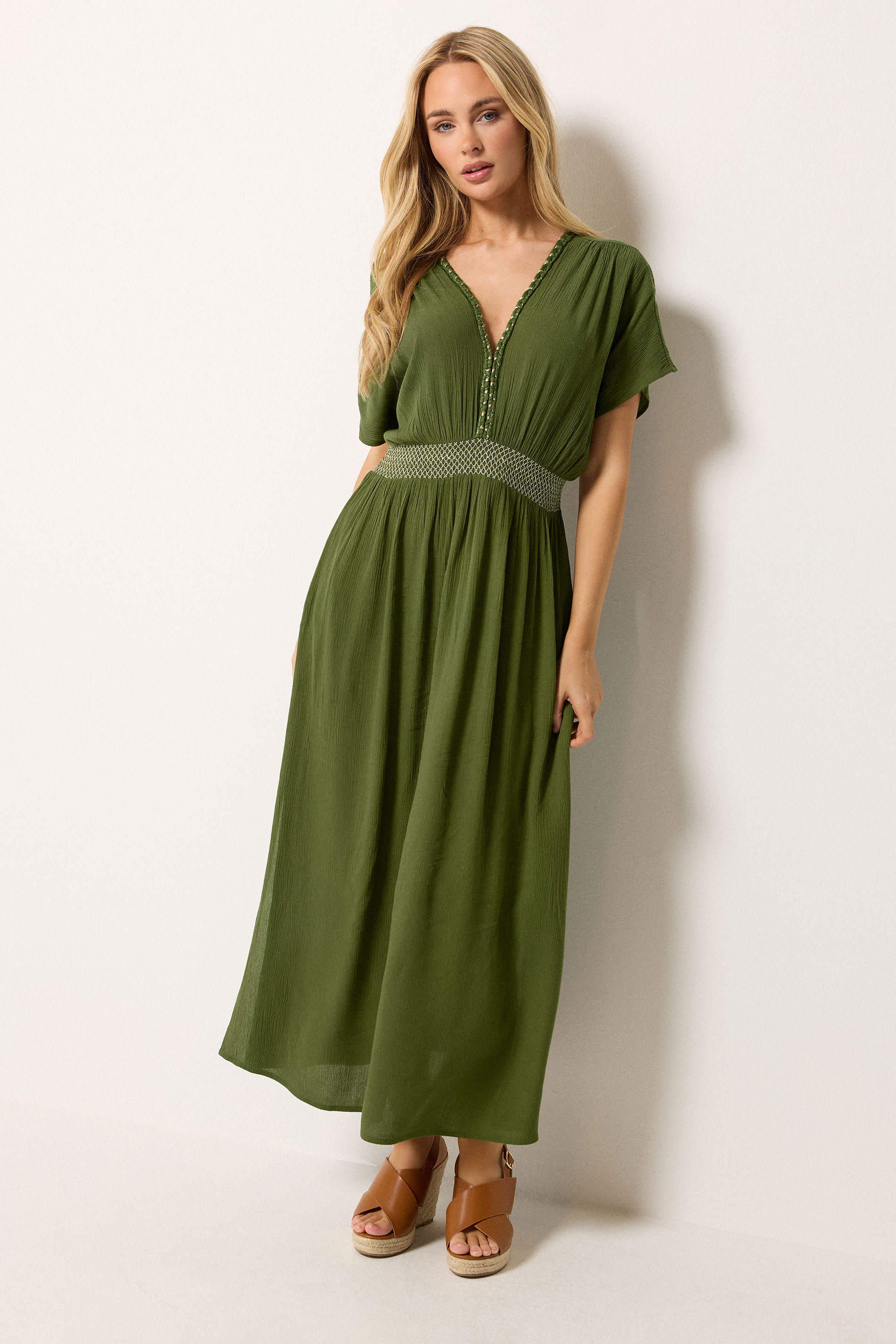 M&Co Khaki Green Rope Trim Beach Dress | M&Co 1