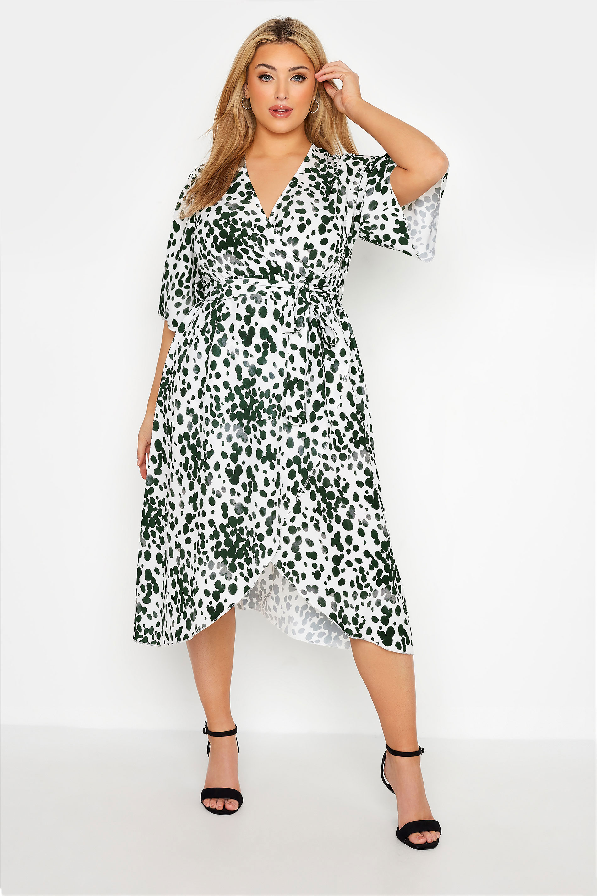 YOURS LONDON Plus Size White Dalmatian Print Wrap Dress | Yours Clothing 2