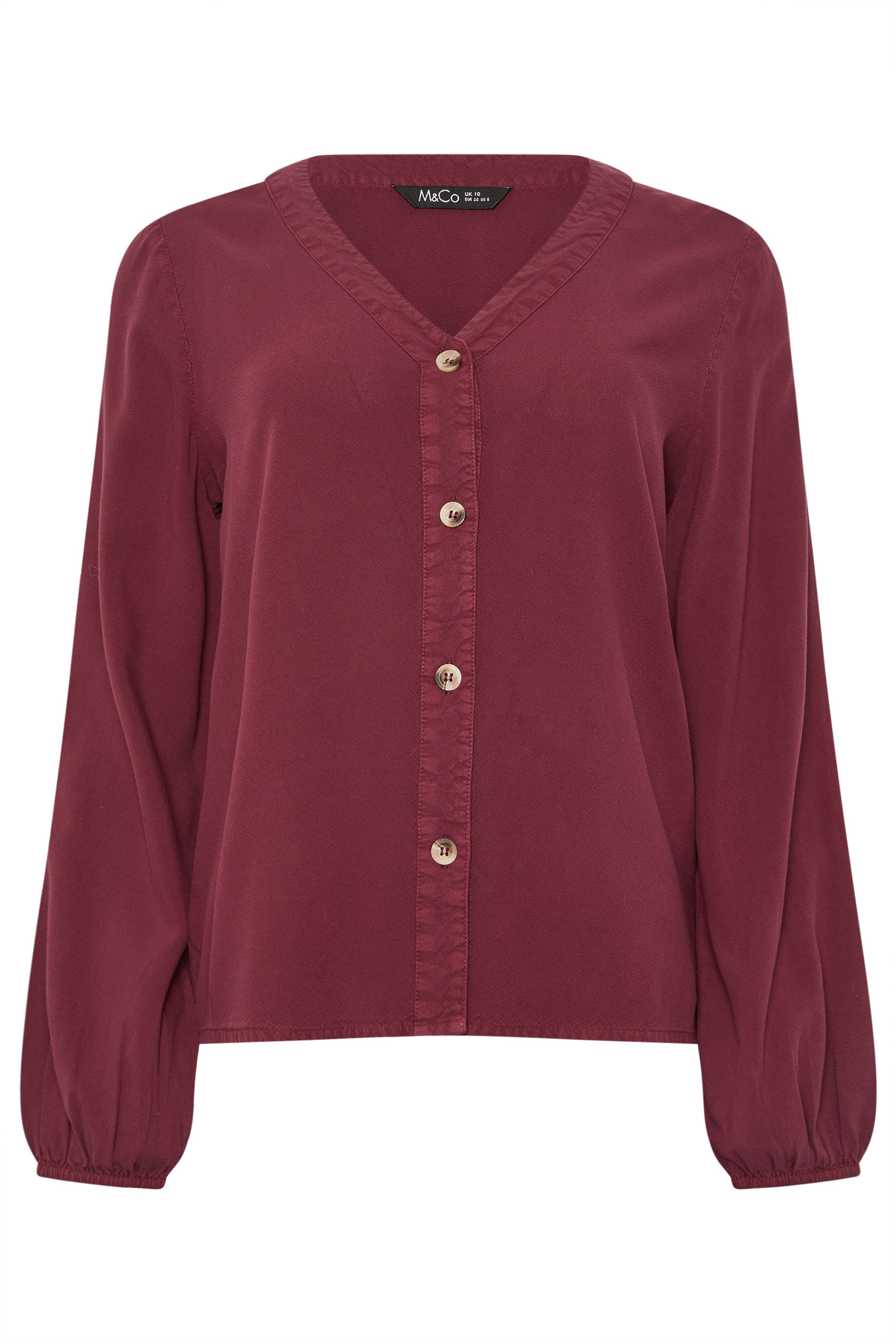 M&Co Berry Red Button Front Long Sleeve Blouse | M&Co 5