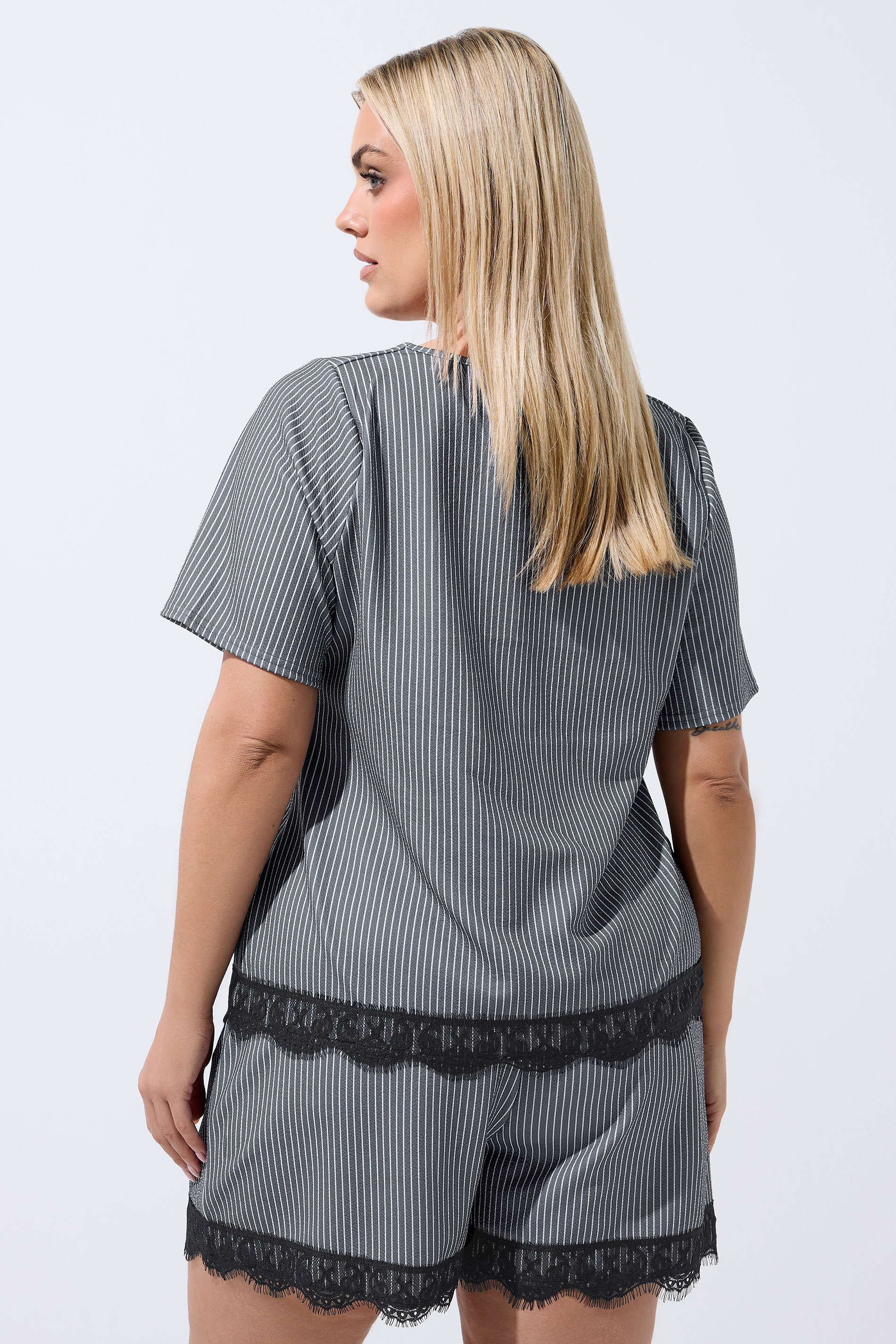 LIMITED COLLECTION Plus Size Grey Pinstripe Shirt | Yours Clothing 2