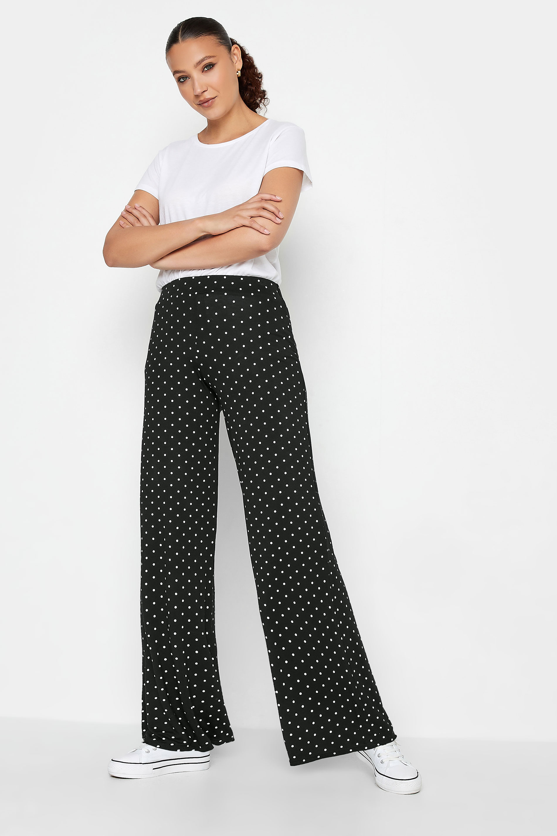 LTS Tall Black Polka Dot Print Wide Leg Trousers | Long Tall Sally 2