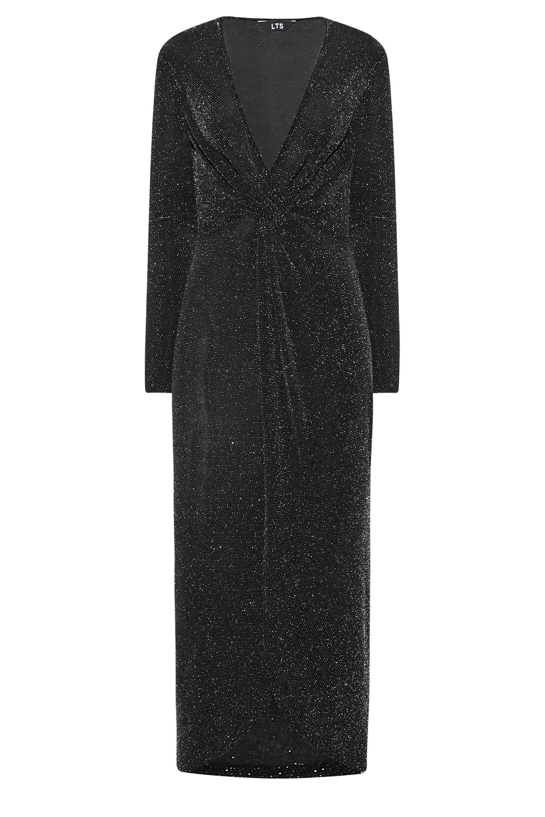 LTS Tall Women's Black & Silver Glitter Wrap Midi Dress | Long Tall Sally 2