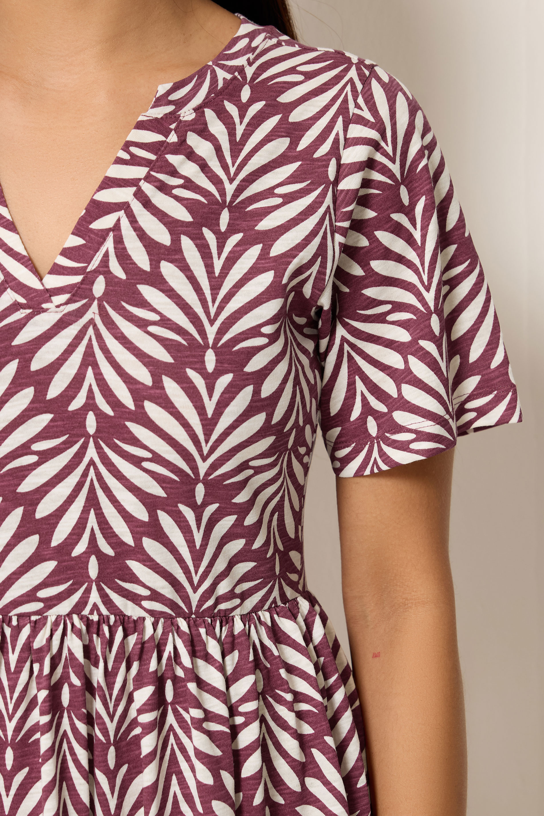 M&Co Petite Berry Red Leaf Print Cotton Maxi Dress | M&Co 4