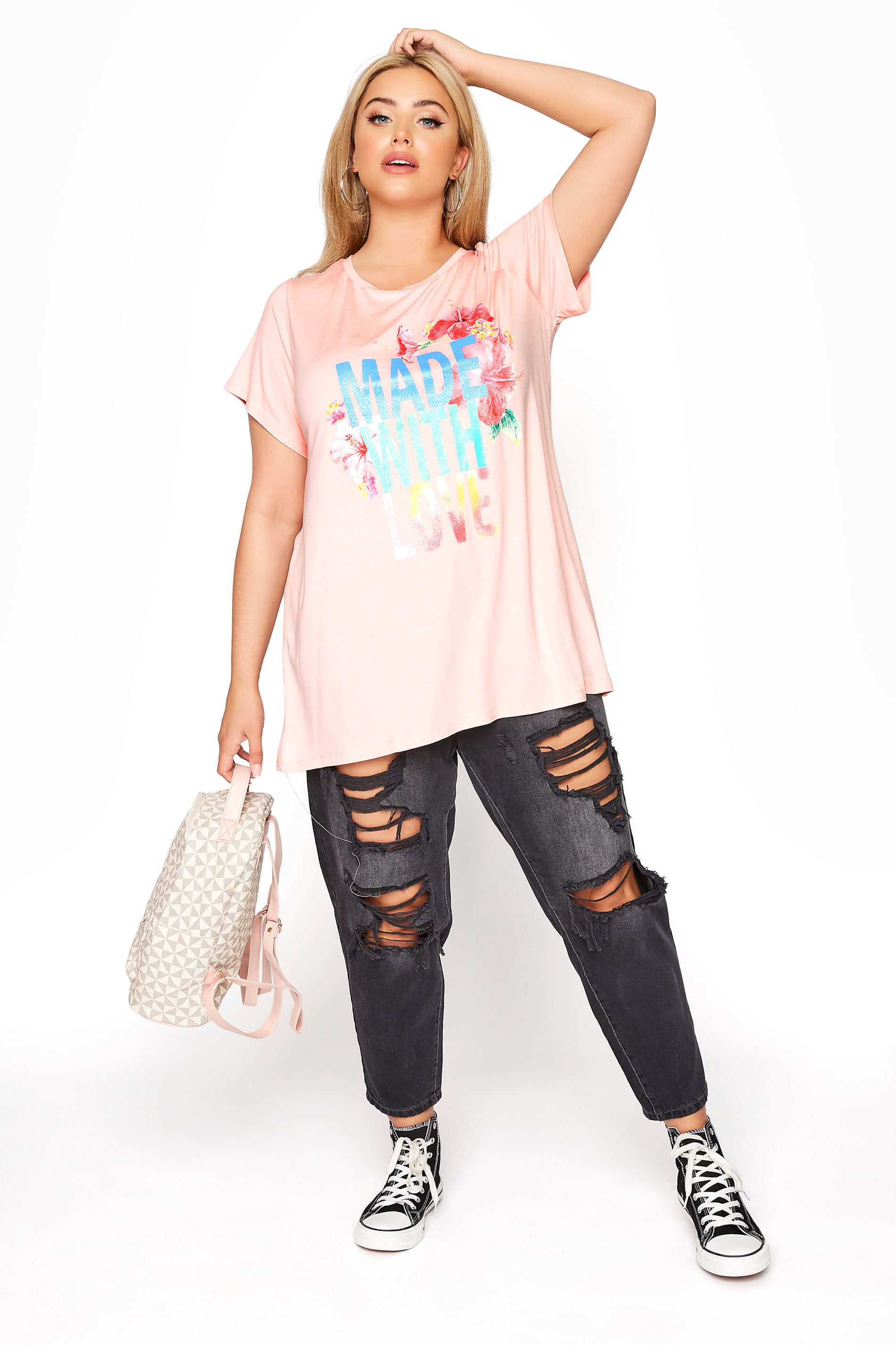 Grande taille  Tops Grande taille  Tops Casual | T-Shirt Rose Slogan 'Made With Love' - HH63732