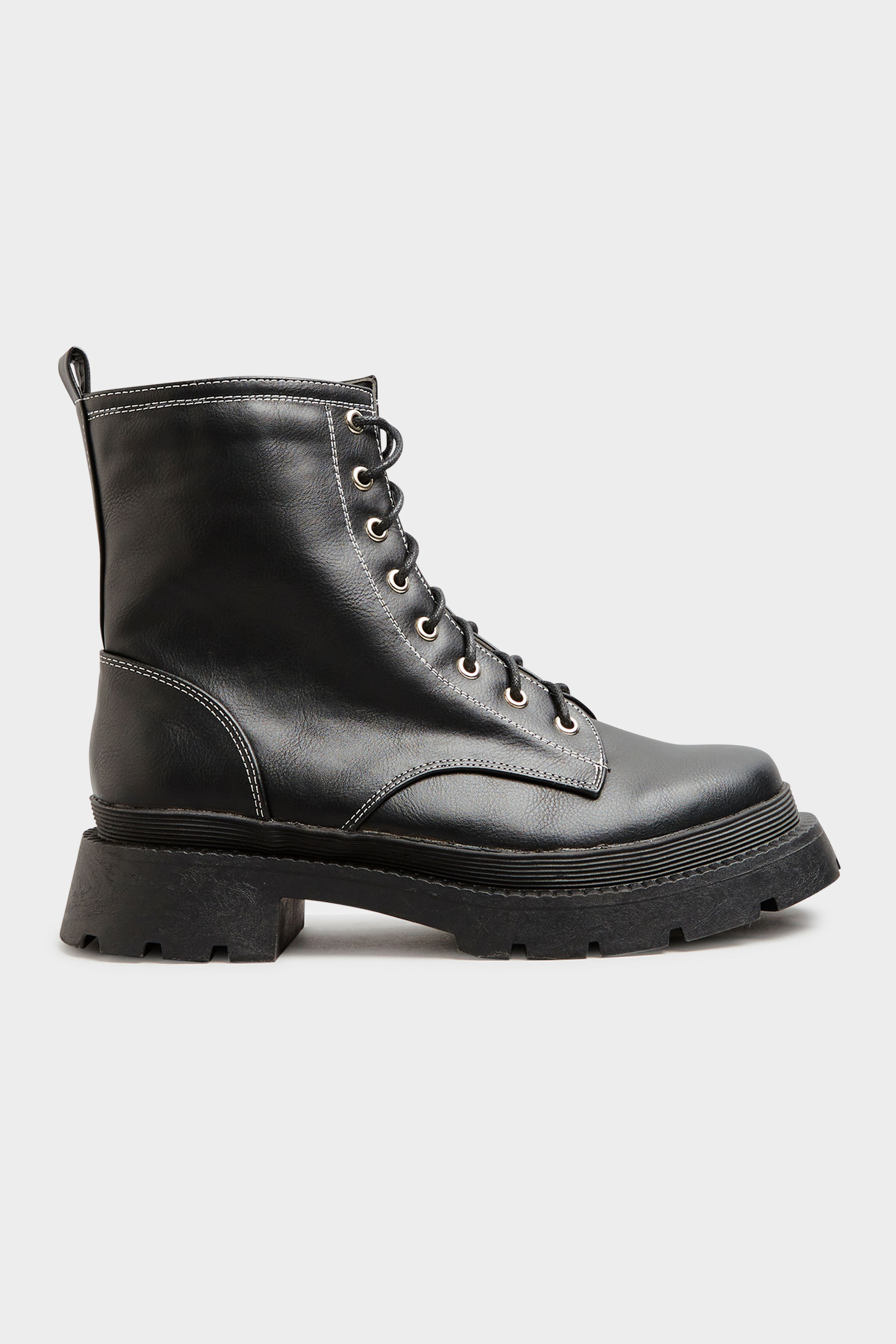 LIMITED COLLECTION Black Contrast Stitch Chunky Boots In Extra Wide Fit ...