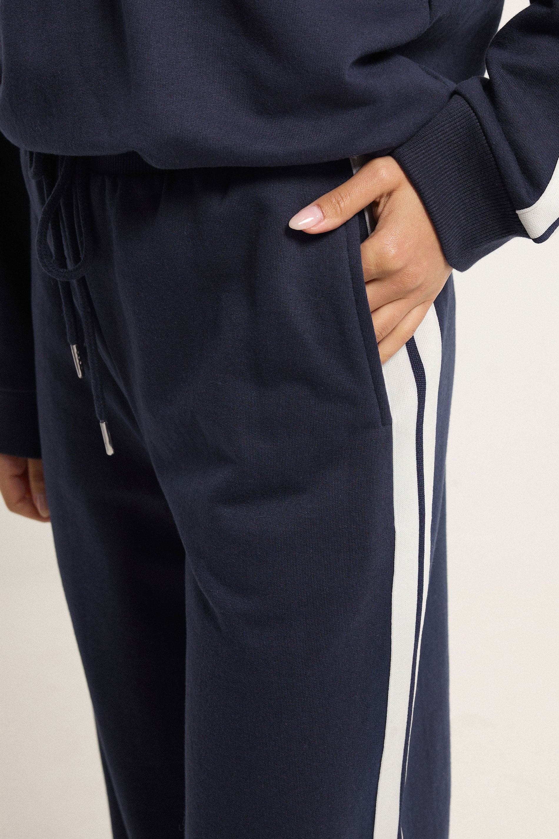 PixieGirl Petite Women's Set Navy Blue Stripe Cotton Sweatshirt & Wide Leg Joggers | PixieGirl 8