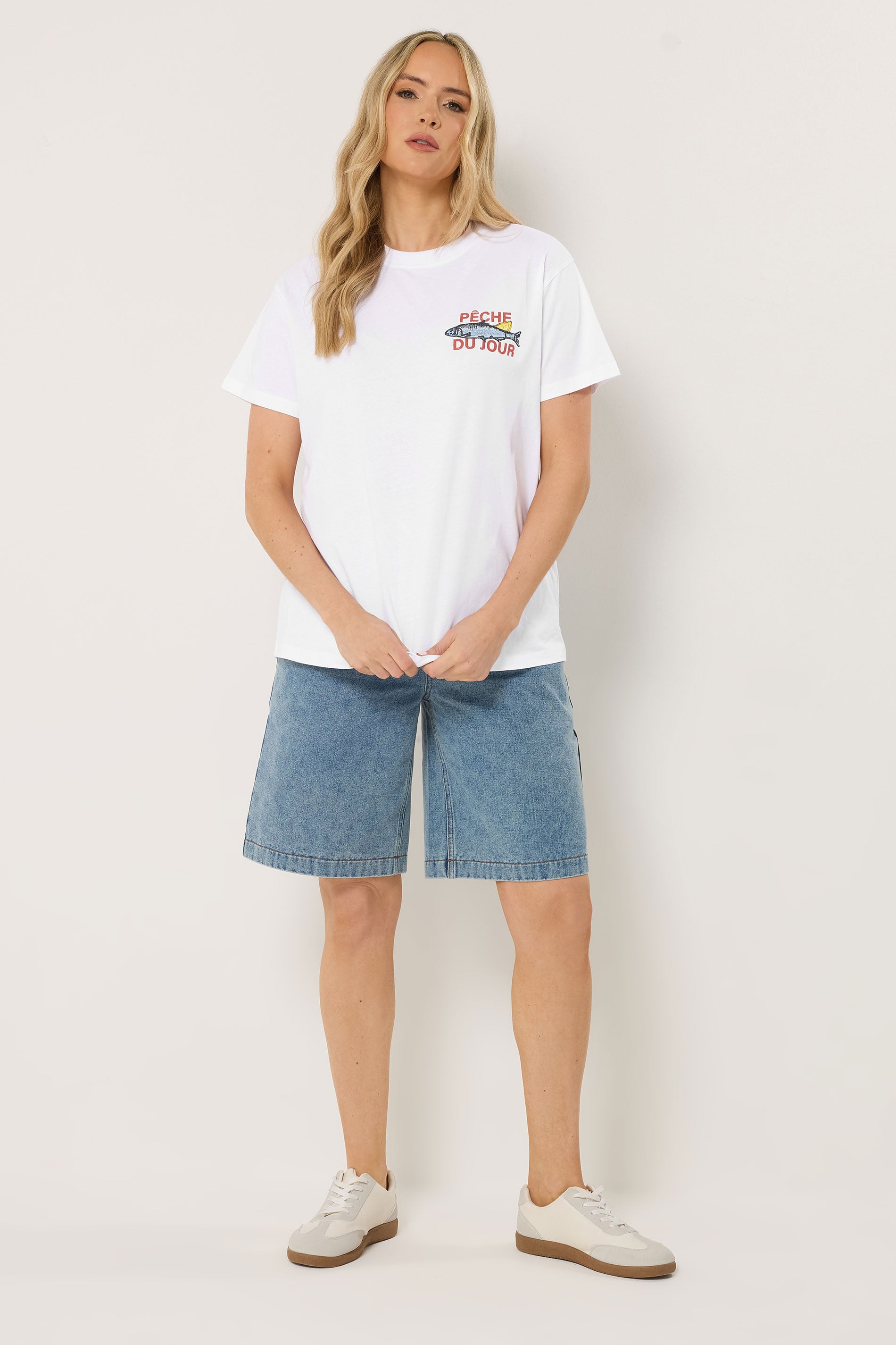 LTS Tall Women's White Sardine Graphic Cotton Oversized T-Shirt | Long Tall Sally 1