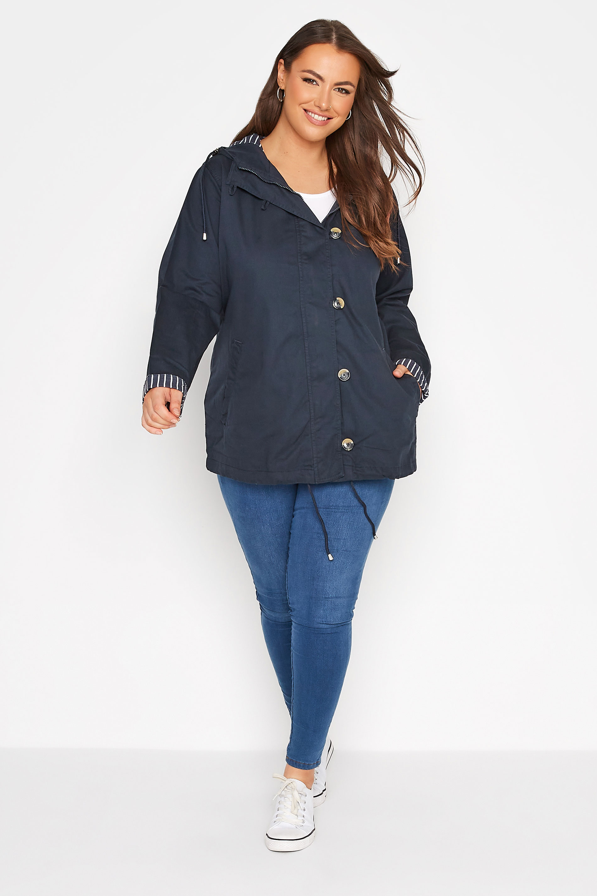 Plus Size Dark Blue Contrast Parka Jacket | Yours Clothing  3