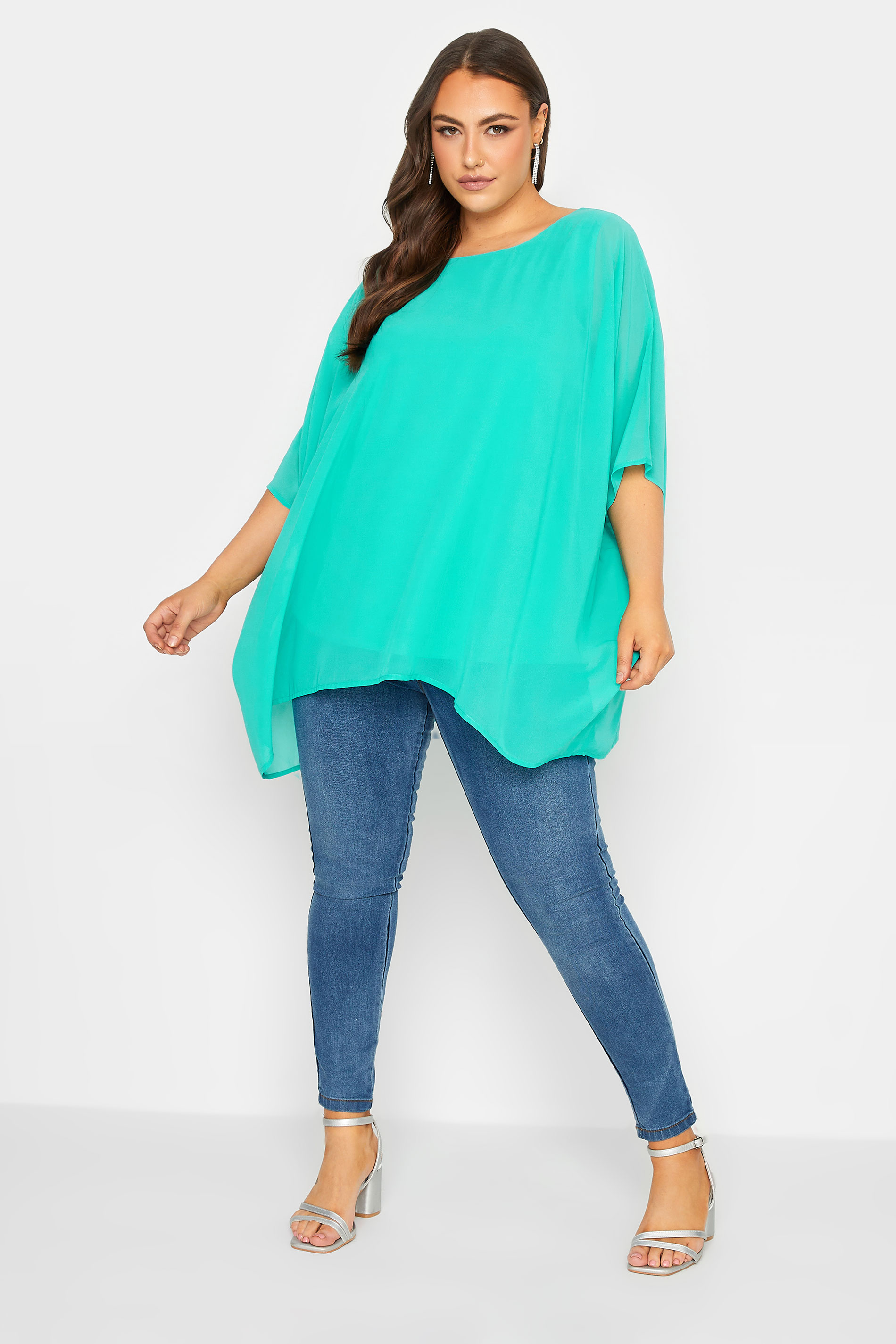 YOURS LONDON Plus Size Curve Turquoise Green Cape Top | Yours Clothing  2