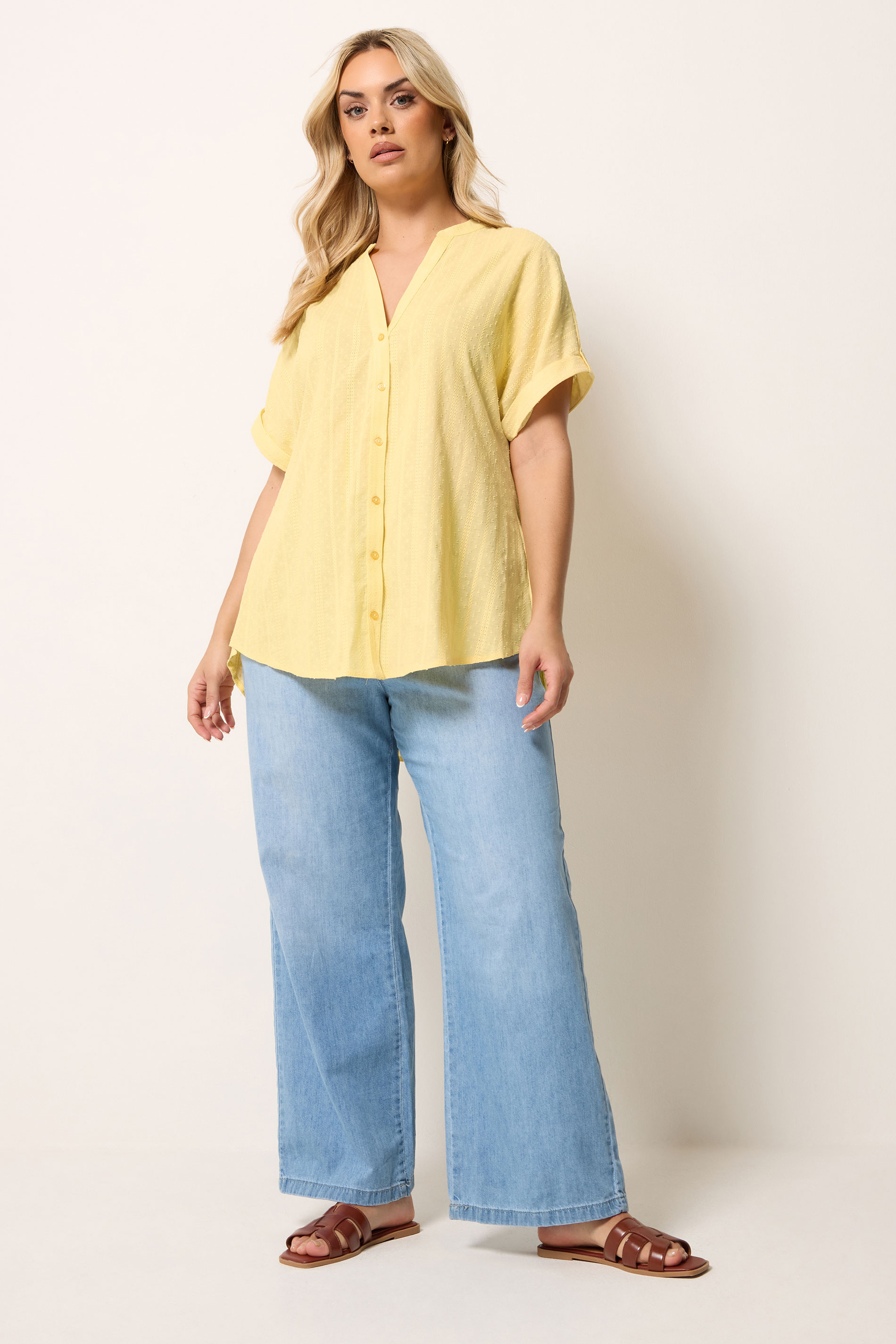 YOURS Plus Size Yellow Dobby Textured Blouse | Yours Clothing 1