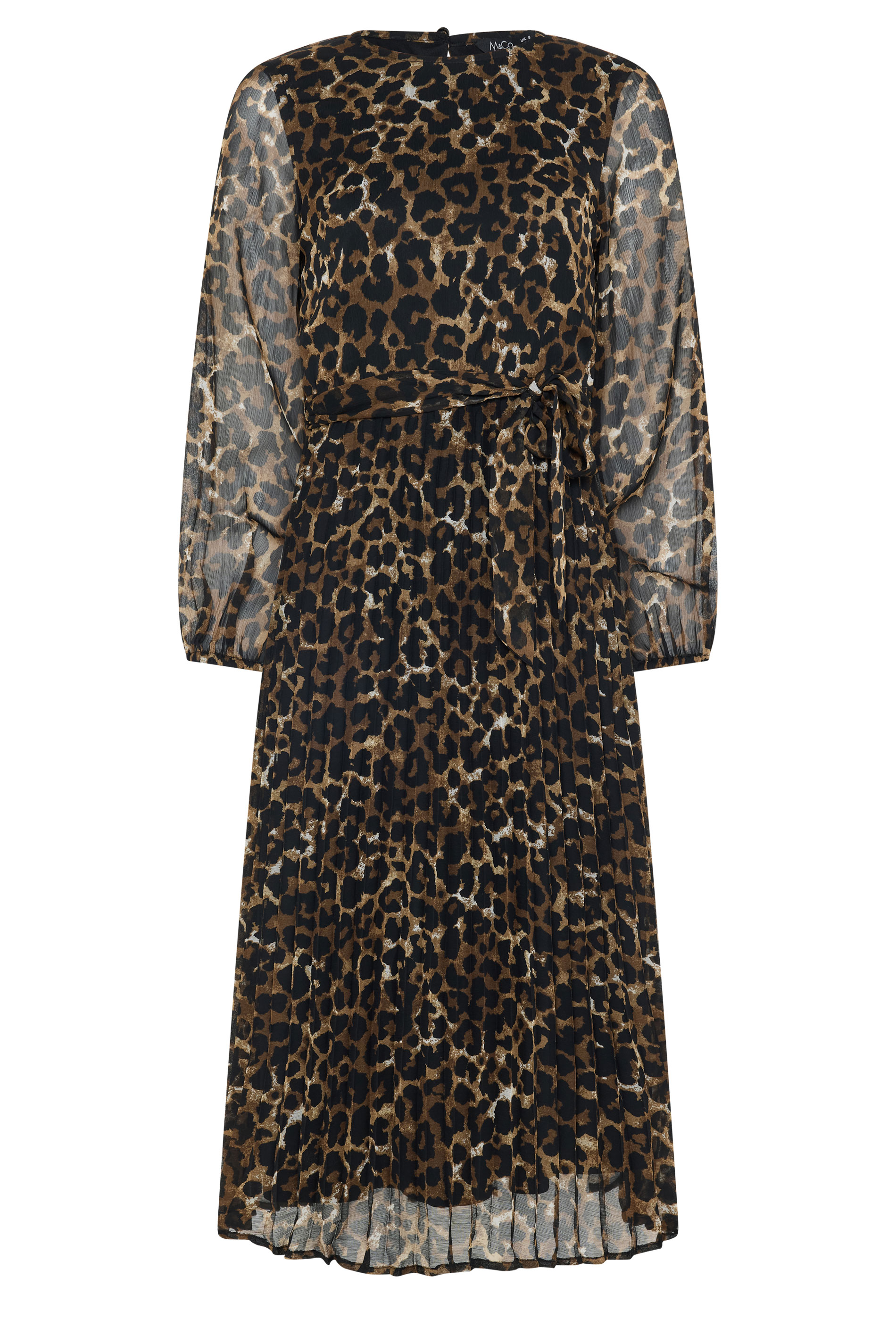 M&Co Petite Brown Animal Print Pleated Chiffon Dress | M&Co 1