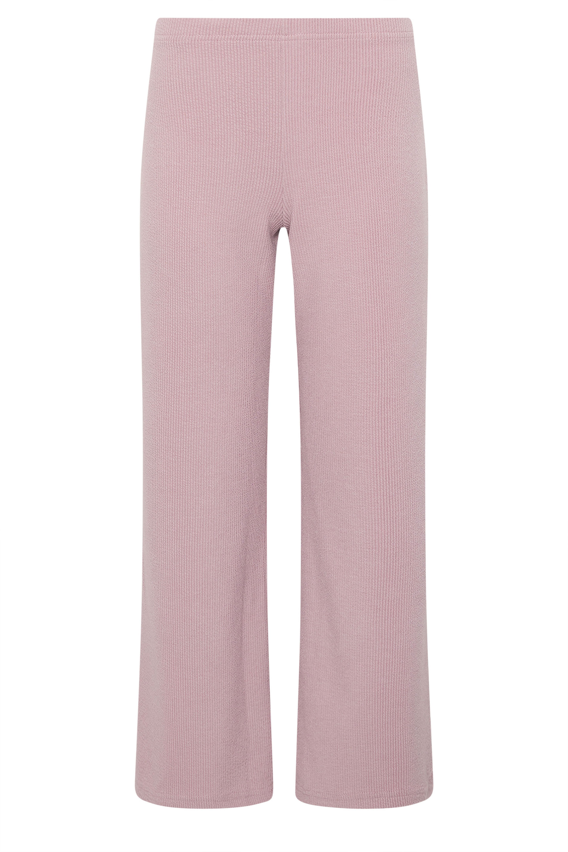 PixieGirl Petite Women's Light Pink Ribbed Wide Leg Trousers | PixieGirl 5