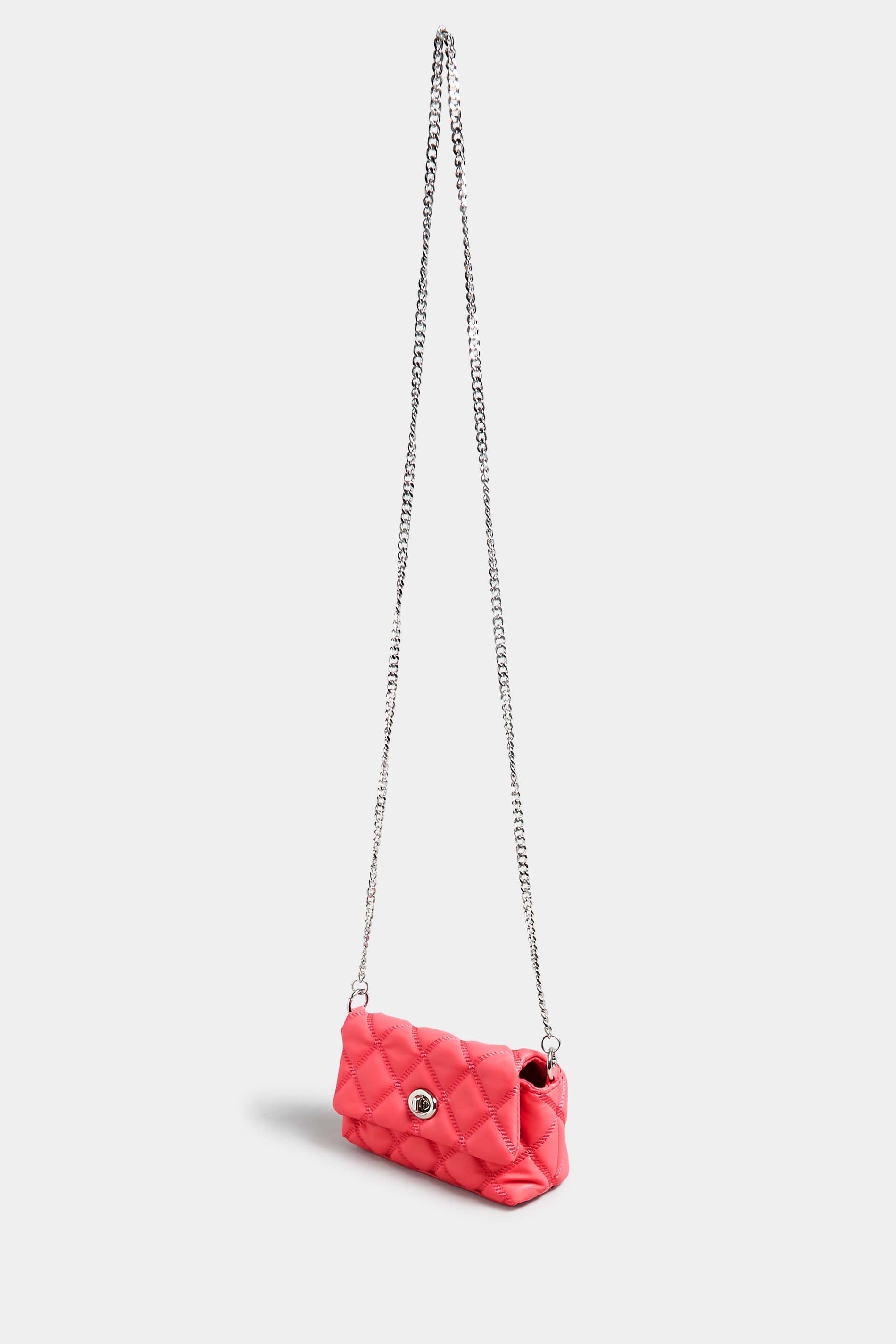 Pink Quilted Diamante Strap Cross Body Bag | Yours Clothing 3