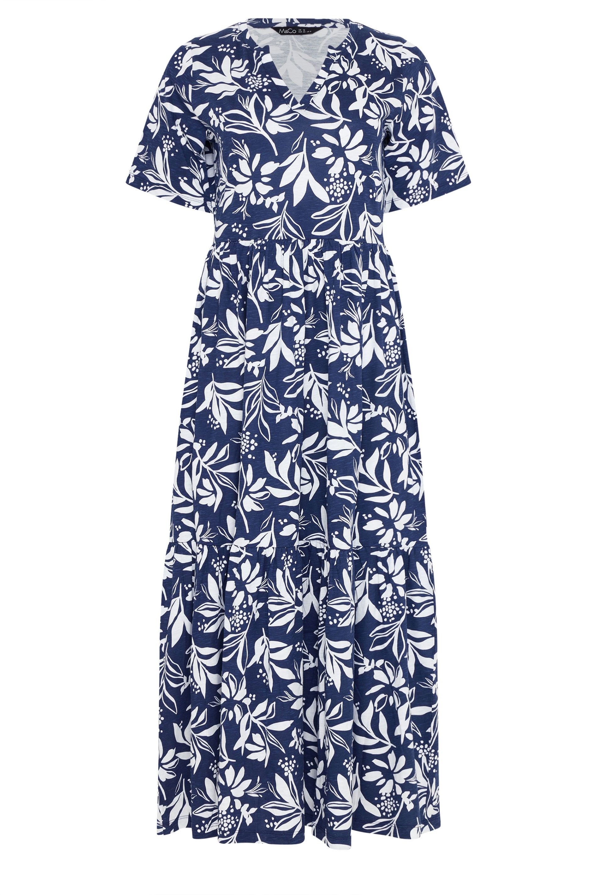 M&Co Blue Leaf Print Notch Neck Cotton Maxi Dress | M&Co 5
