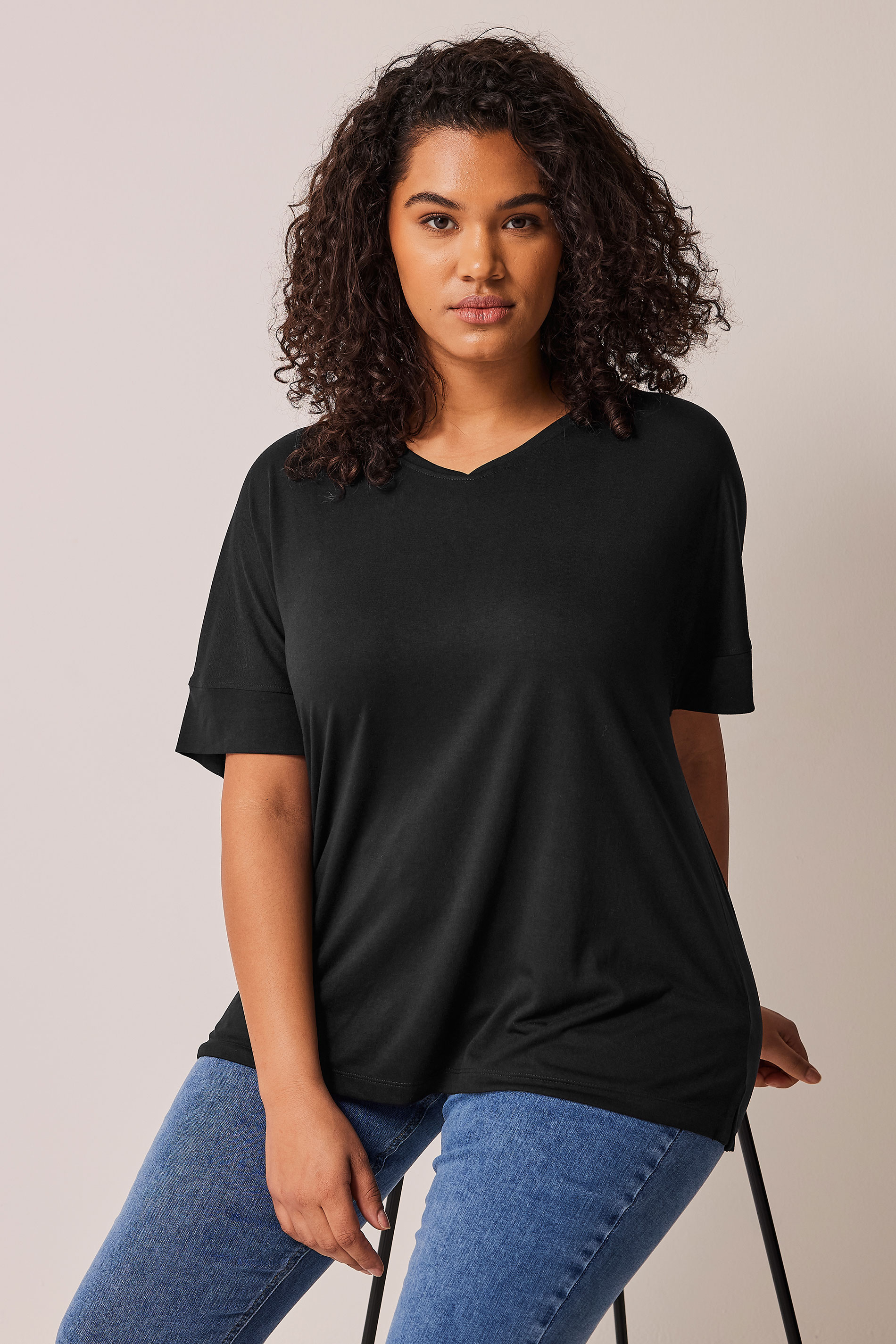 EVANS Plus Size Black V-Neck Modal Rich T-Shirt | Evans 1