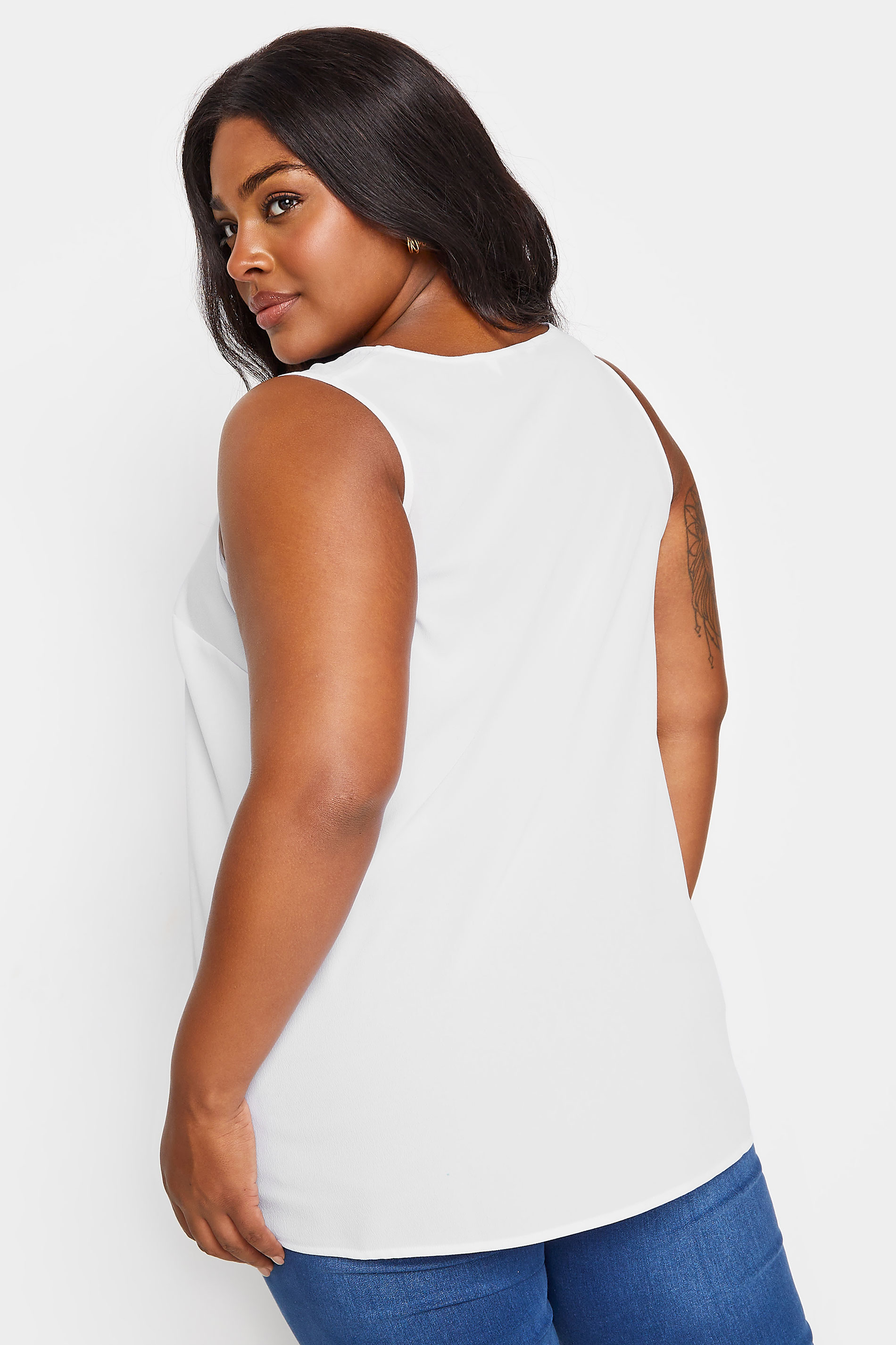 YOURS Plus Size White V-Neck Vest Top | Yours Clothing 3