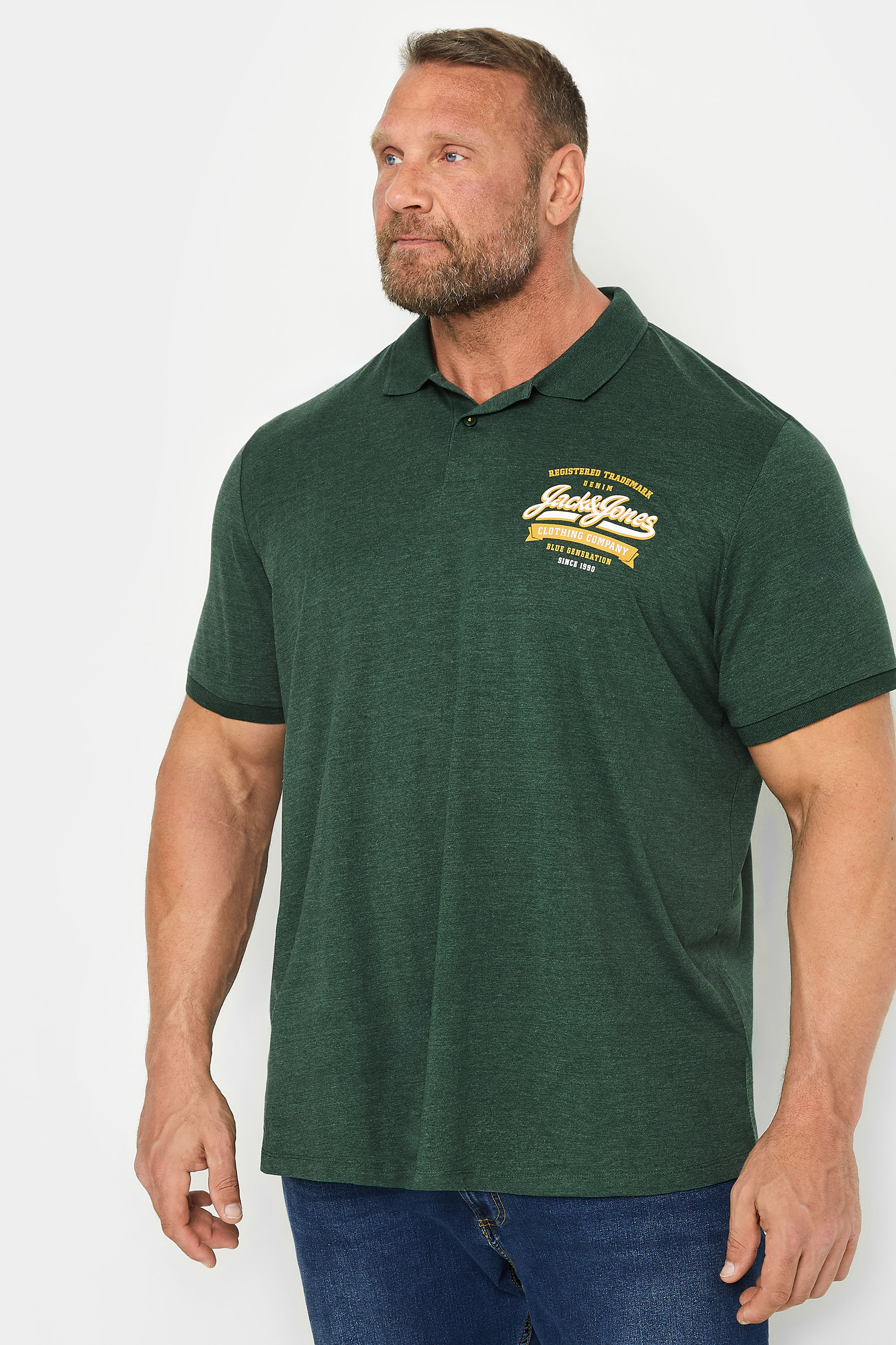 JACK & JONES Big & Tall Green Logo Short Sleeve Polo Shirt | BadRhino 1