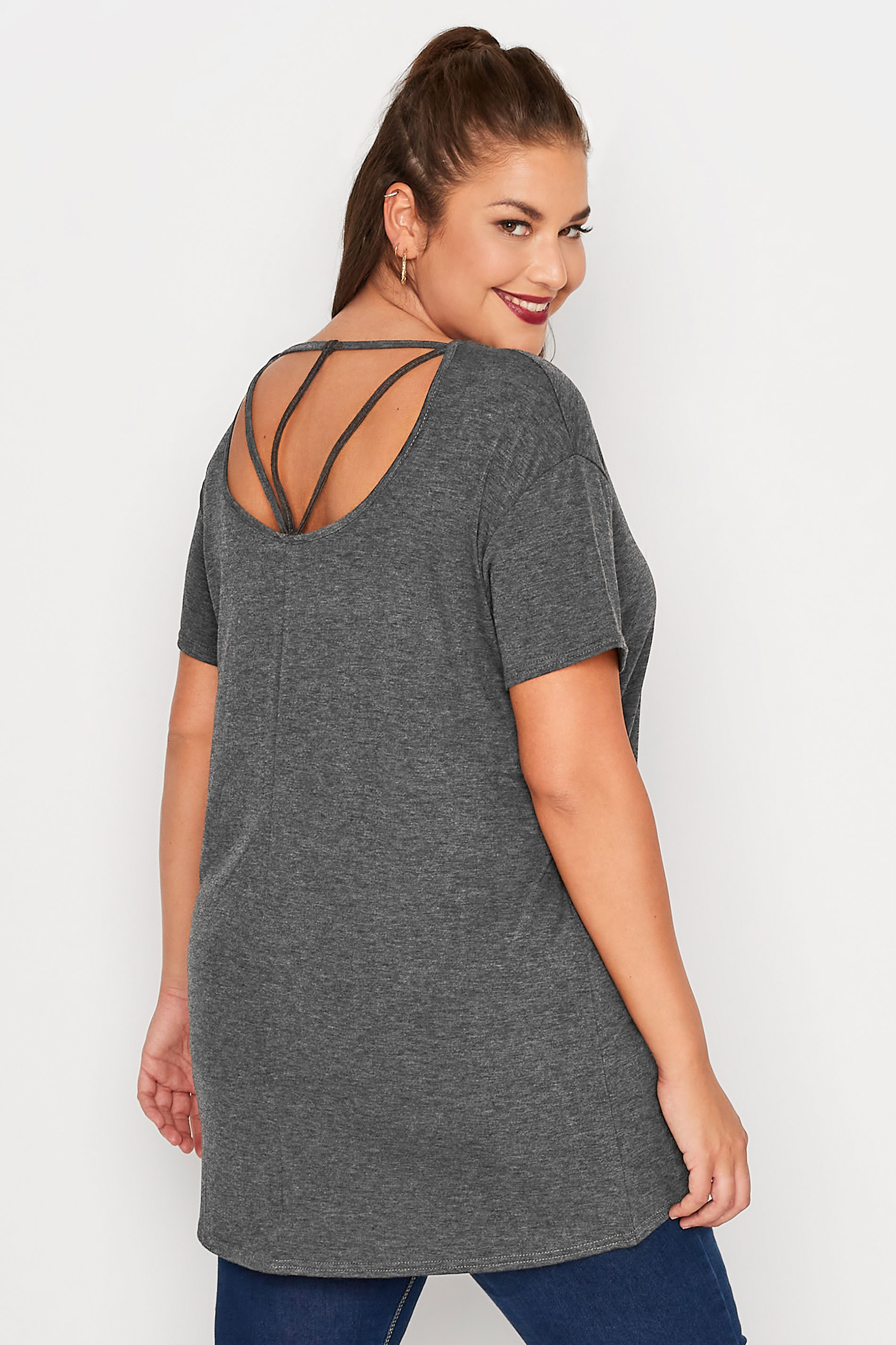 LIMITED COLLECTION Curve Grey Cut Out Back T-Shirt 1