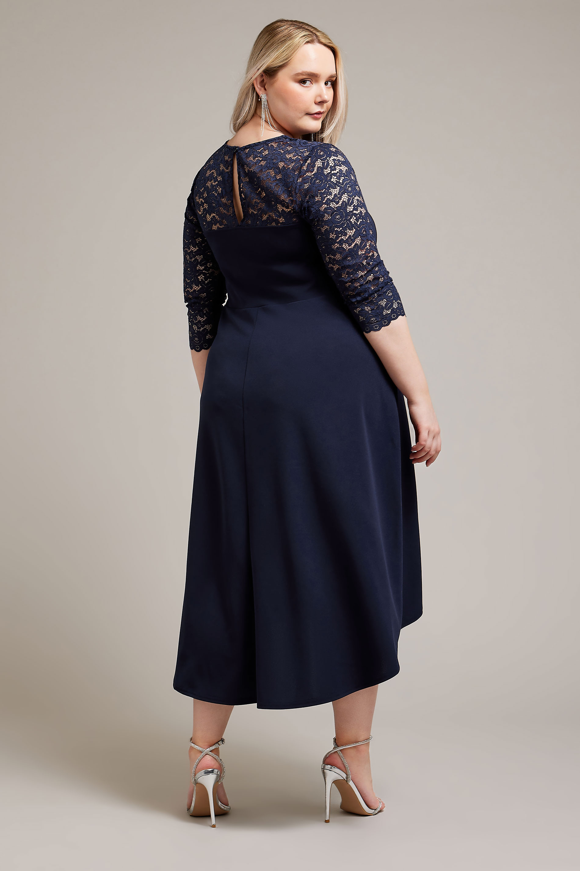 YOURS LONDON Plus Size Navy Blue Lace Sweetheart Dress | Yours Clothing 3